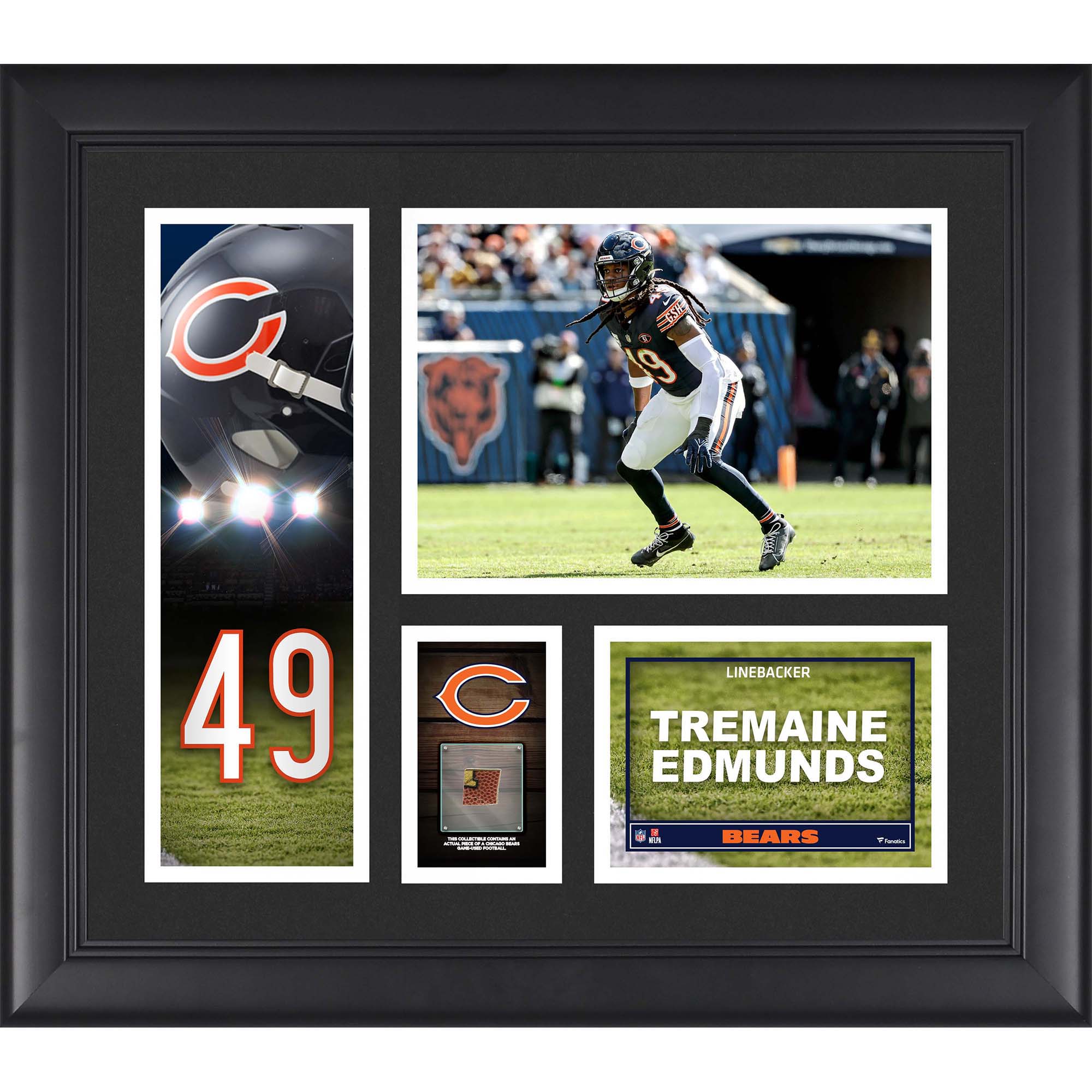 Tremaine Edmunds Chicago Bears Gerahmte 15″ x 17″ Spielercollage mit einem Stück eines Spielballs