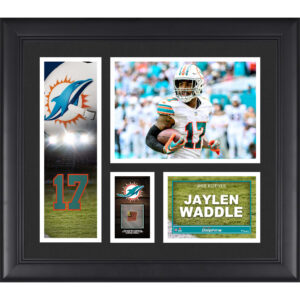 Jaylen Waddle Miami Dolphins Gerahmte 15″ x 17″ Spielercollage mit einem Stück eines Spielballs