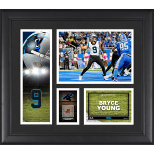 Gerahmte Spielercollage der Carolina Panthers von Bryce Young, 15 x 17 Zoll, mit einem Stück eines Spielballs