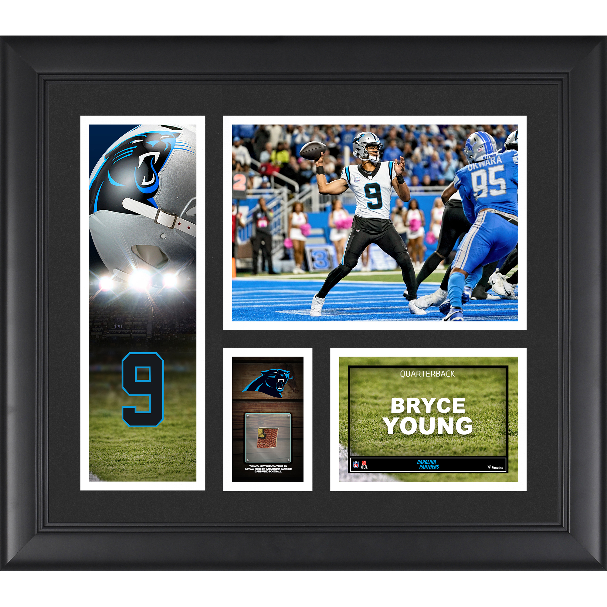 Gerahmte Spielercollage der Carolina Panthers von Bryce Young, 15 x 17 Zoll, mit einem Stück eines Spielballs