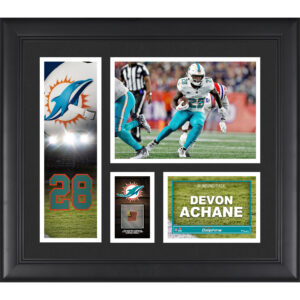 De’Von Achane Miami Dolphins Gerahmte 15″ x 17″ Spielercollage mit einem Stück eines Spielballs