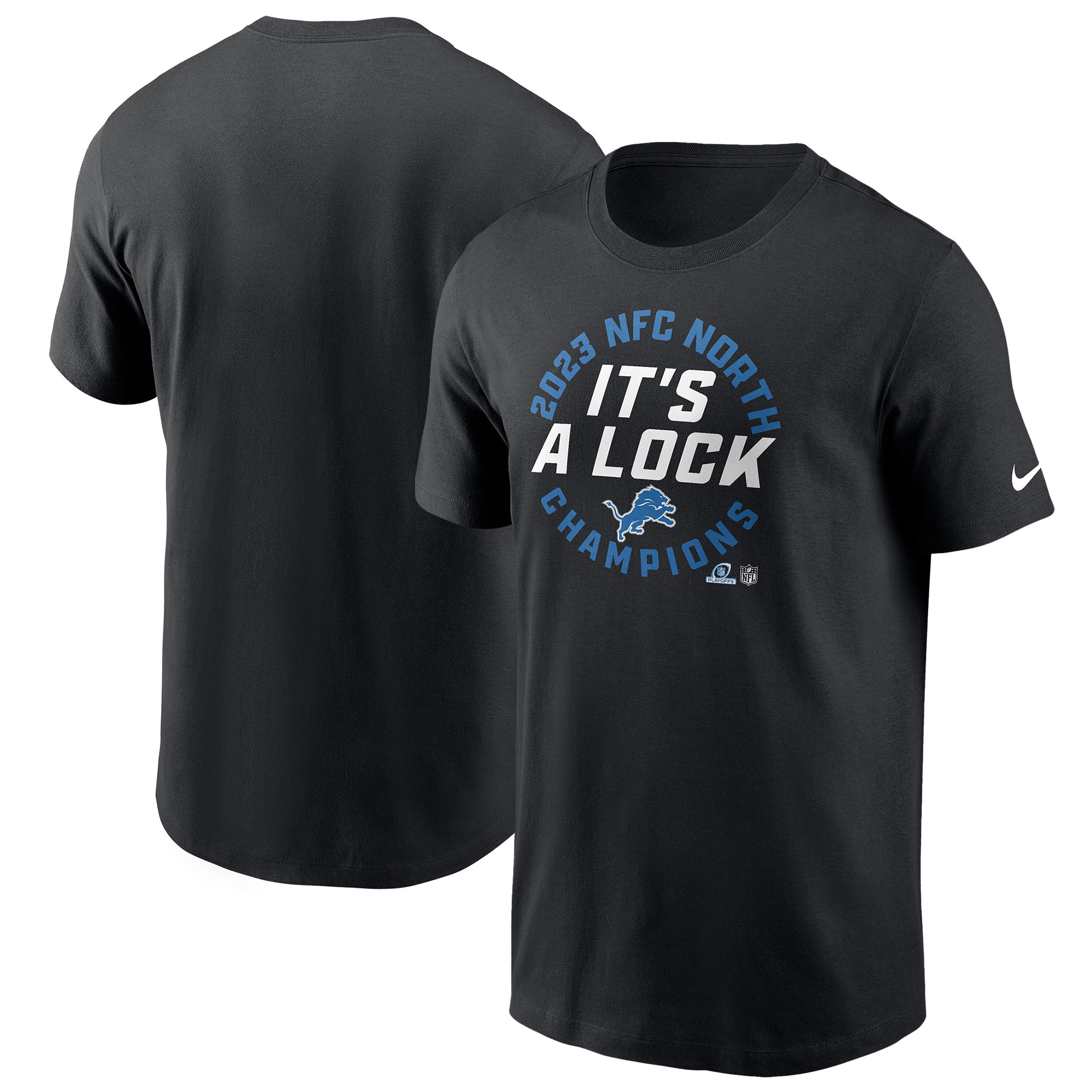 Schwarzes Nike Detroit Lions 2023 NFC North Division Champions Locker Room Trophy Collection T-Shirt für Herren