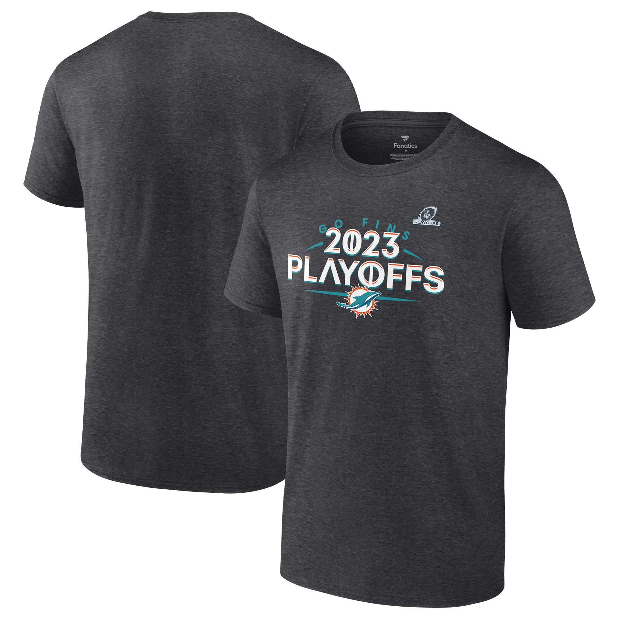 Miami Dolphins 2023 NFL Playoffs Fanatics Heather Charcoal T-Shirt für Herren