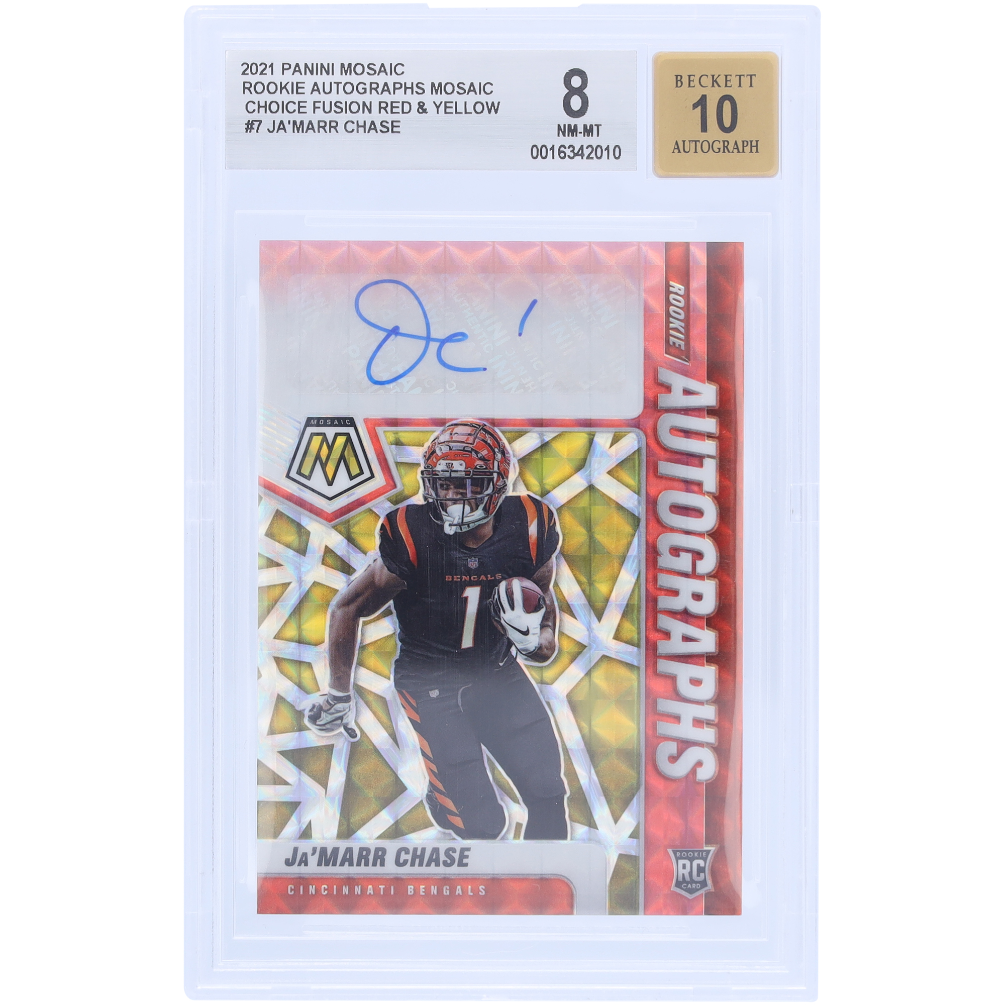 Ja’Marr Chase Cincinnati Bengals signierte 2021 Panini Mosaik Rot Gelb Wahl #RA-7 BGS authentifiziert 8/10 Rookie Karte