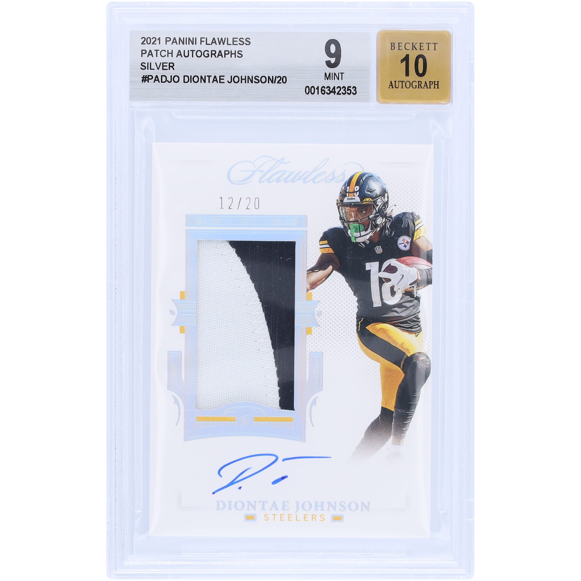 Diontae Johnson Pittsburgh Steelers signierte 2021 Panini Flawless 2 Color Relic #PA-DJO #12/20 BGS authentifizierte 9/10 Karte