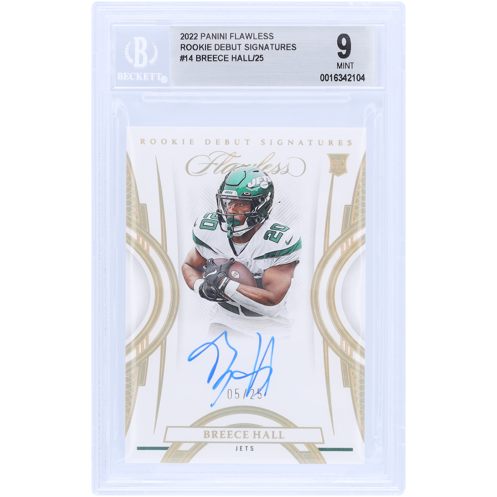 Breece Hall New York Jets signierte 2022 Panini Flawless Rookie Debut #RDS-BH #5/25 BGS authentifizierte 9 Rookie-Karte