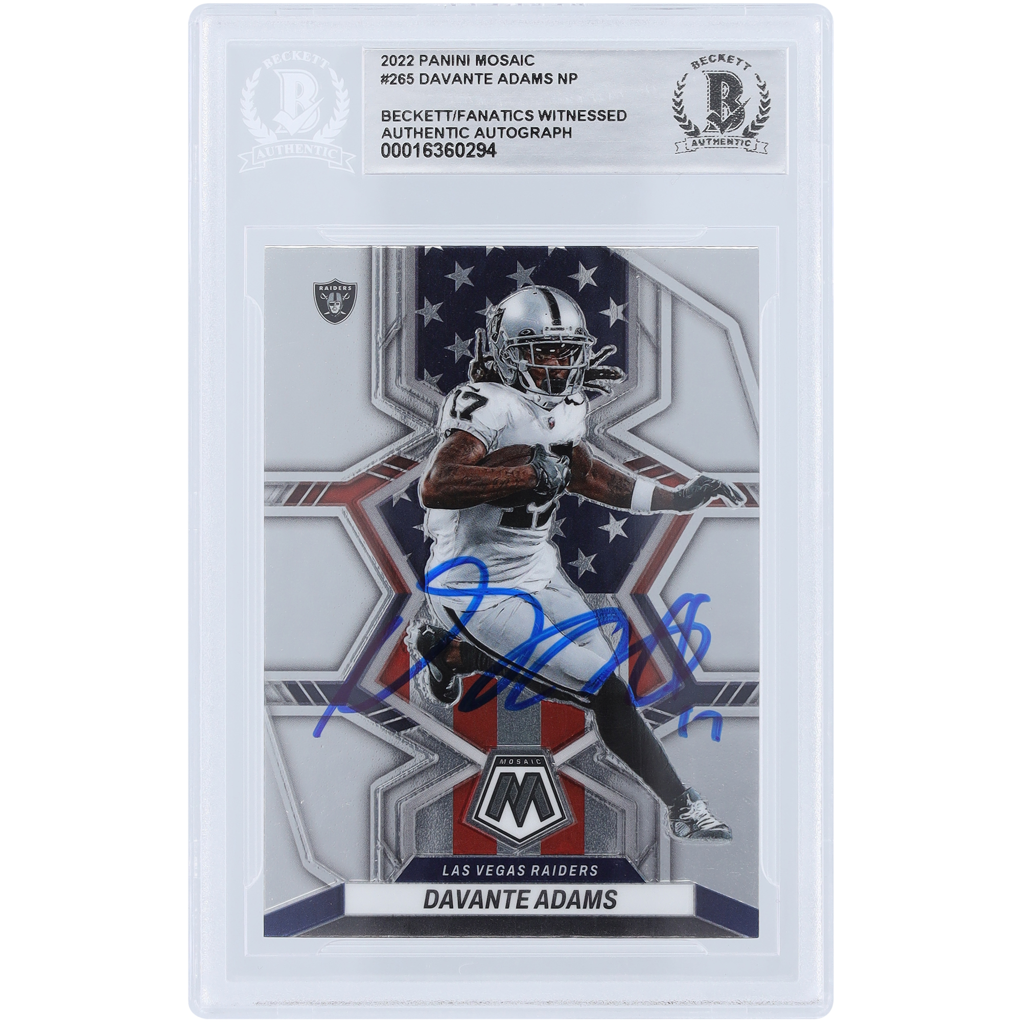 Davante Adams Las Vegas Raiders signierte 2022 Panini Mosaik #265 Beckett Fanatics bezeugte authentifizierte Karte