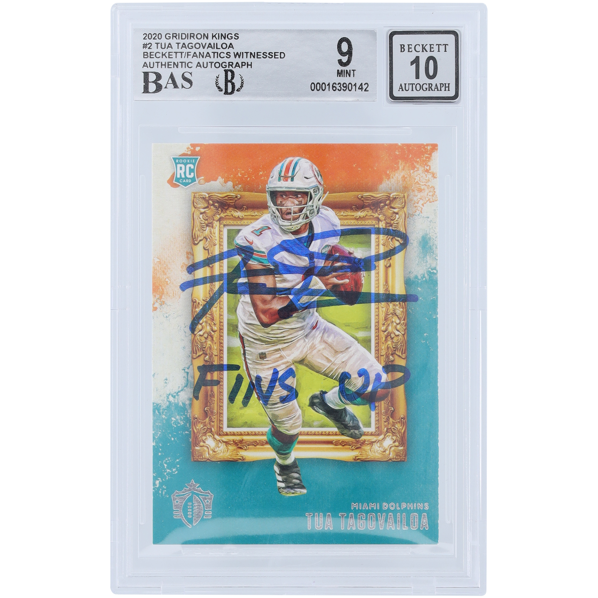 Tua Tagovailoa Miami Dolphins signierte 2020 Panini Chronicles Gridiron Kings #GK-2 Beckett Fanatics bezeugte authentifizierte 9/10 Rookie-Karte mit „Fins Up“-Aufschrift