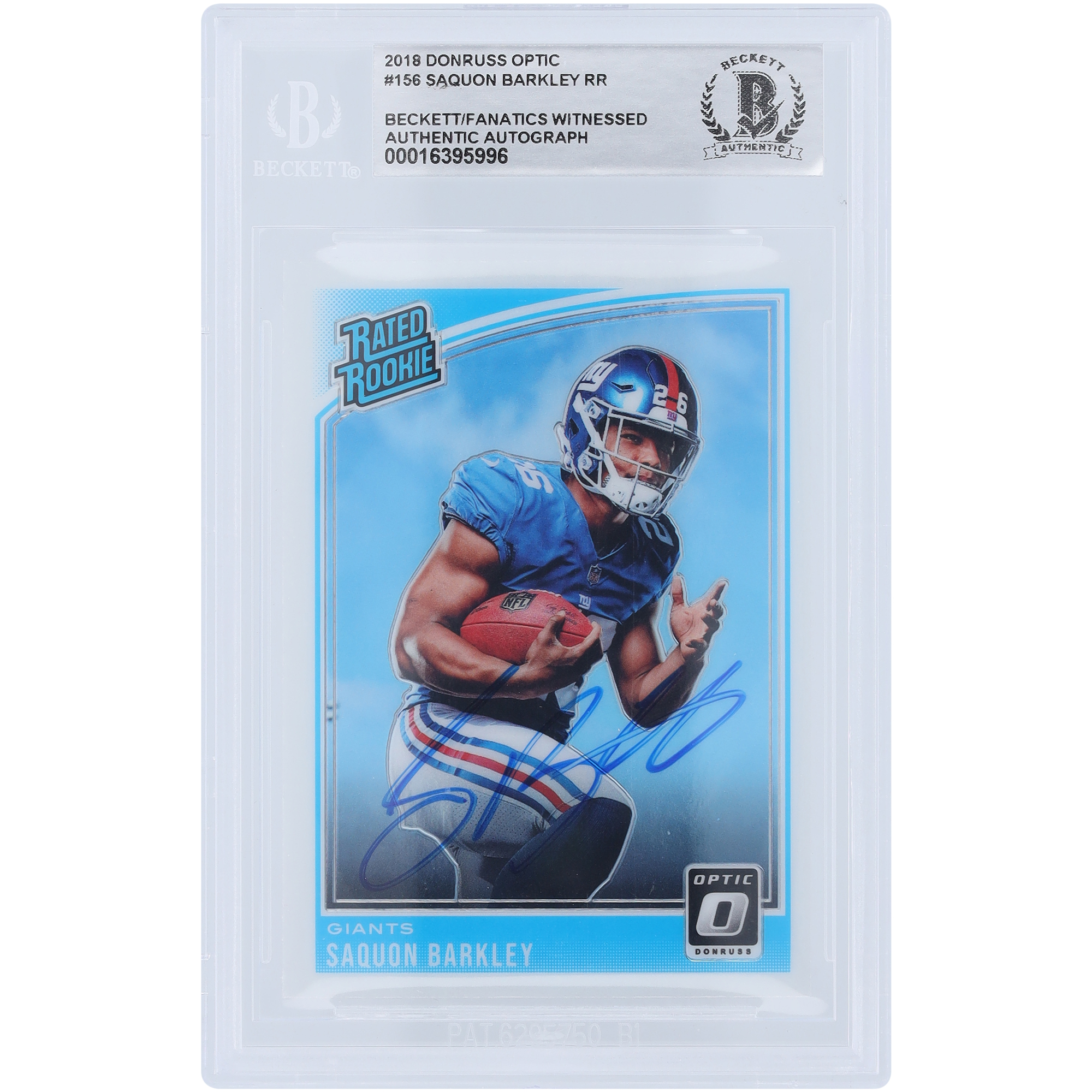 Saquon Barkley New York Giants signierte 2018 Panini Donruss Optic Rated Rookie #156 Beckett Fanatics bezeugte authentifizierte Rookie-Karte