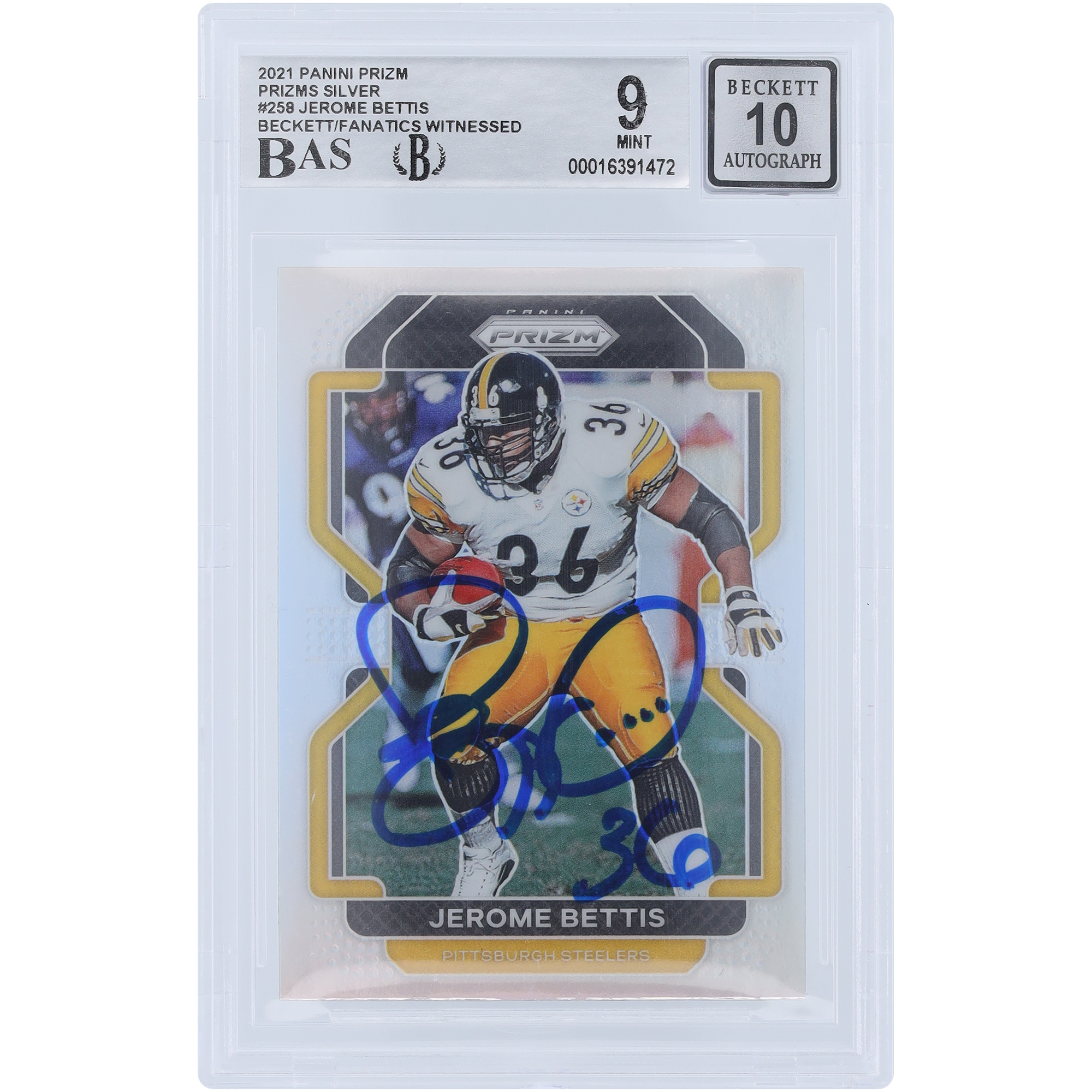 Jerome Bettis Pittsburgh Steelers signierte 2021 Panini Prizm Silver Prizm #258 Beckett Fanatics bezeugte authentifizierte 9/10 Karte