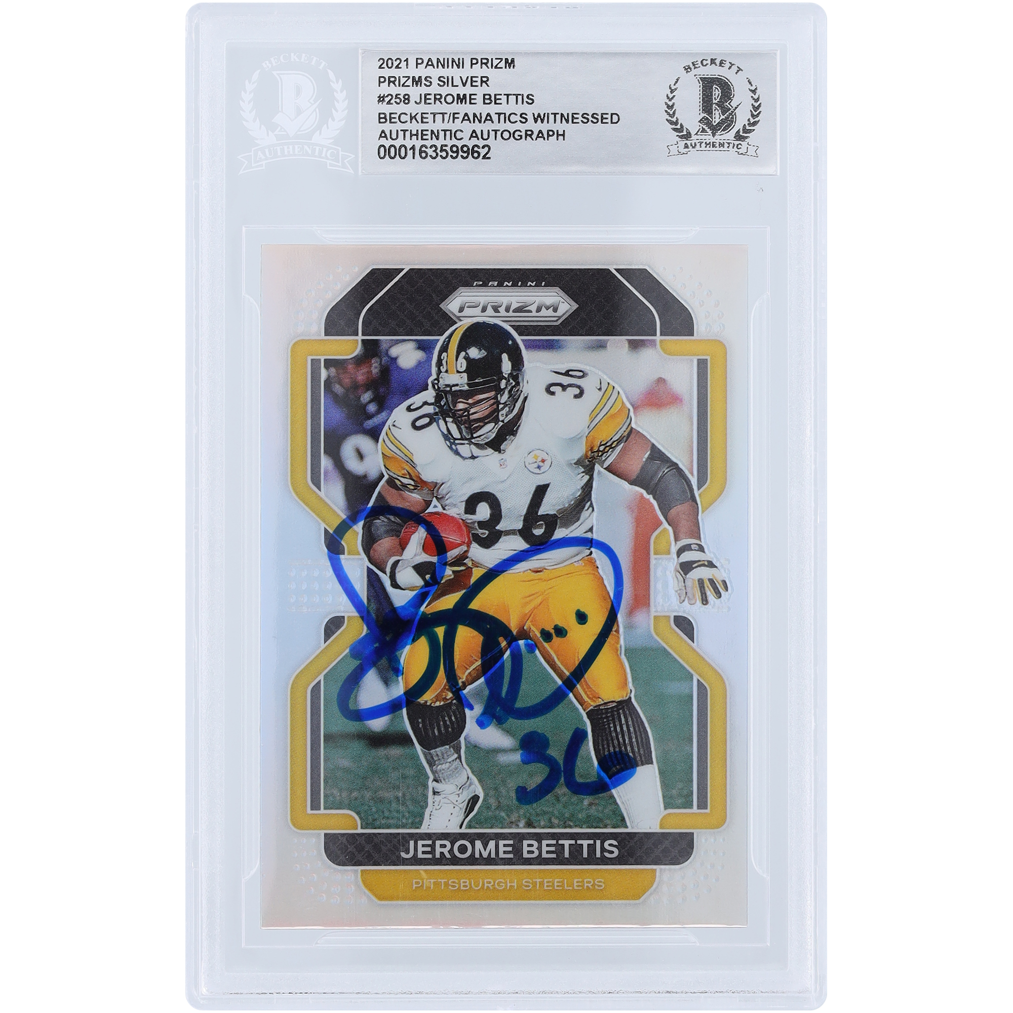 Jerome Bettis Pittsburgh Steelers signierte 2021 Panini Prizm Silver Prizm #258 Beckett Fanatics bezeugte authentifizierte Karte