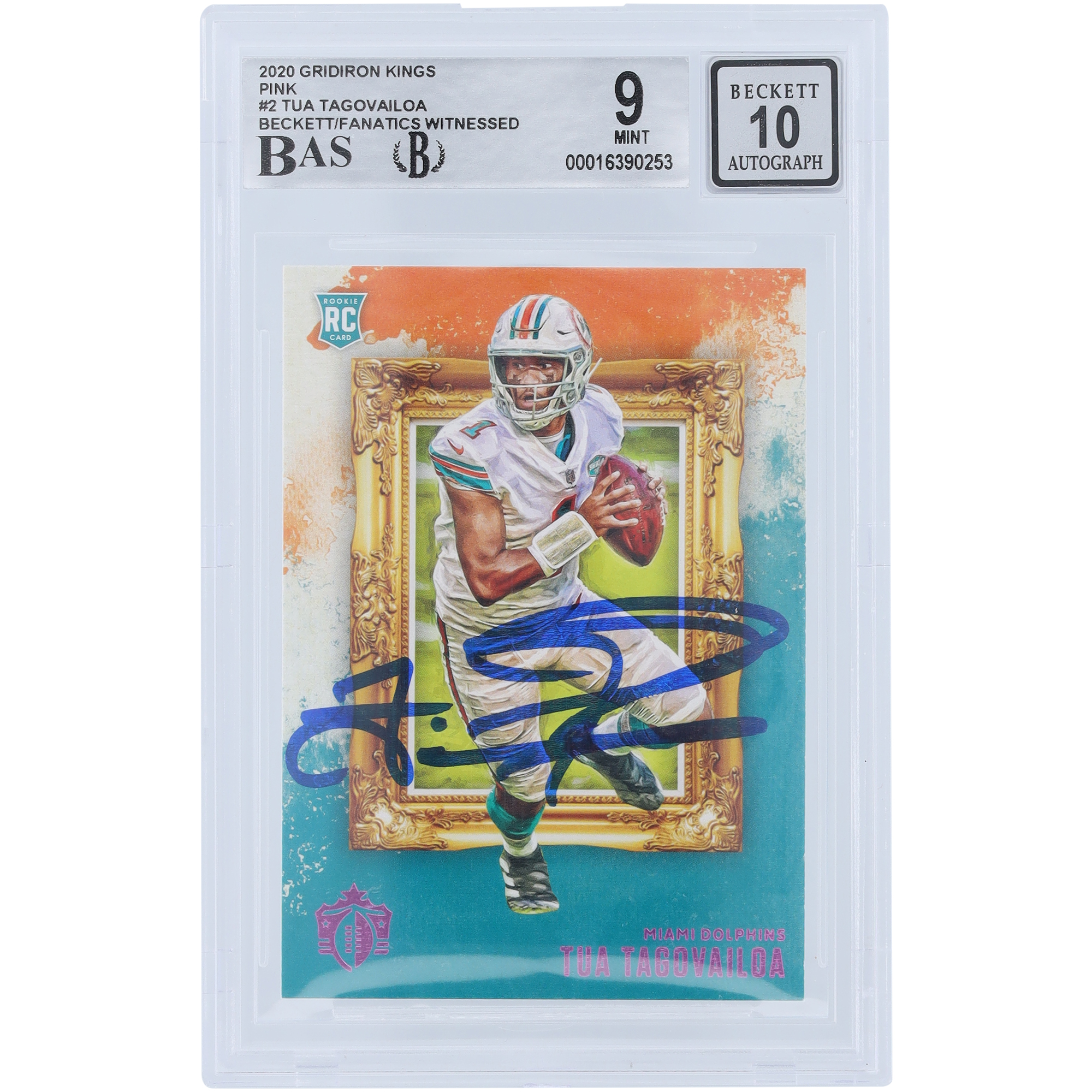 Tua Tagovailoa Miami Dolphins signierte 2020 Panini Chronicles Gridiron Kings Pink #GK-2 Beckett Fanatics bezeugte authentifizierte 9/10 Rookie-Karte