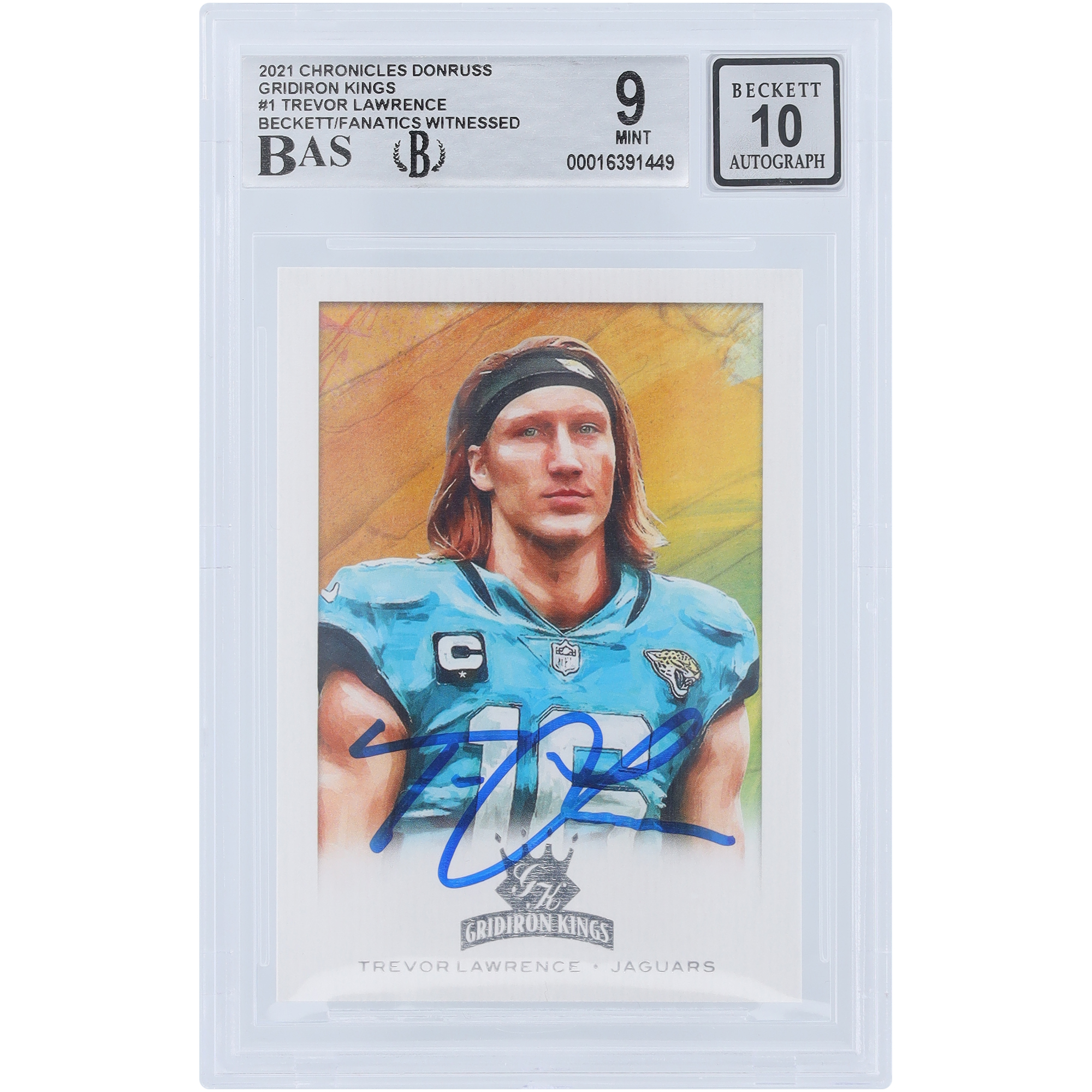 Trevor Lawrence Jacksonville Jaguars signierte 2021 Panini Chronicles Donruss Gridiron Kings #GK-1 Beckett Fanatics bezeugte authentifizierte 9/10 Rookie-Karte