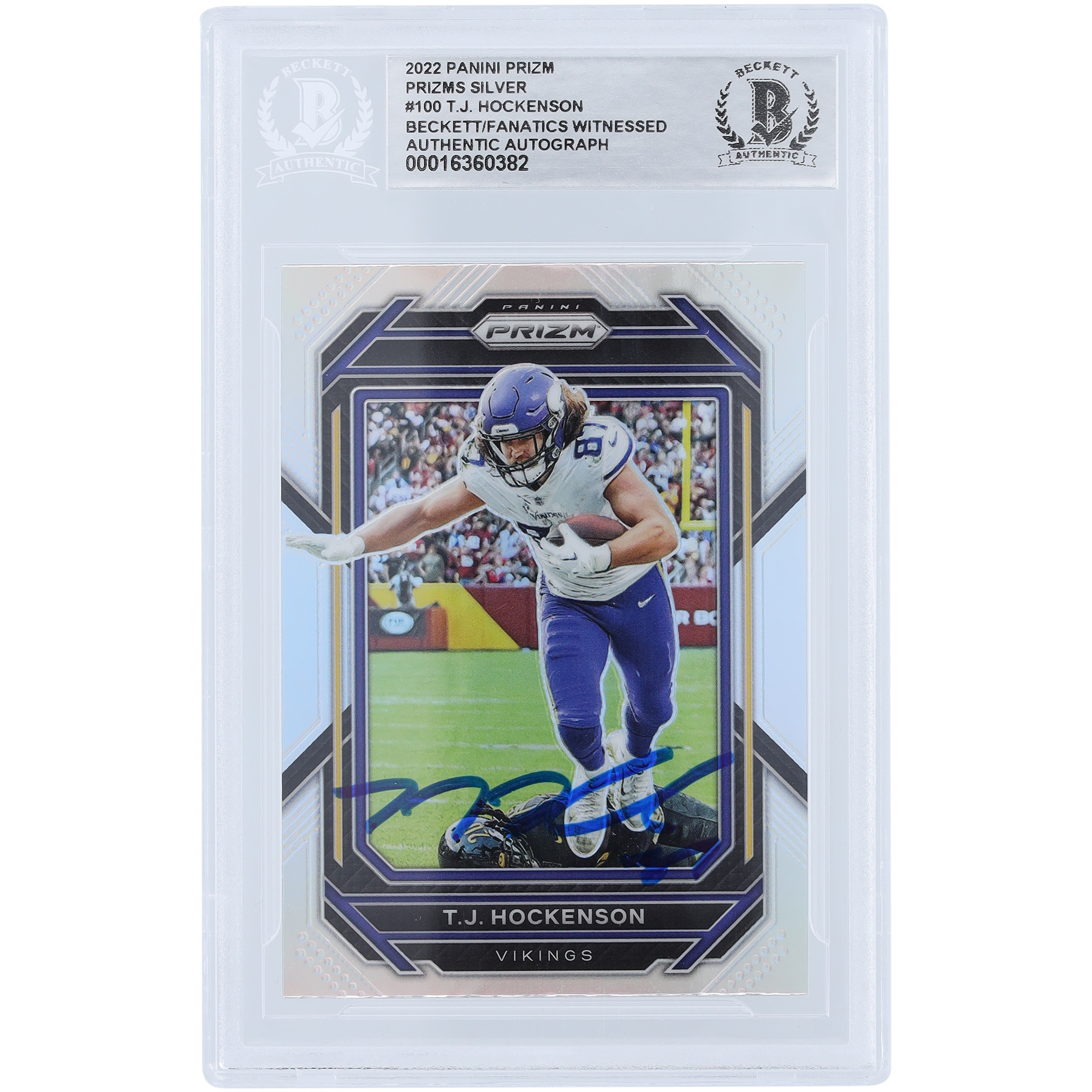 T.J. Hockenson Minnesota Vikings signierte 2022 Panini Prizm Silver #100 Beckett Fanatics bezeugte authentifizierte Karte