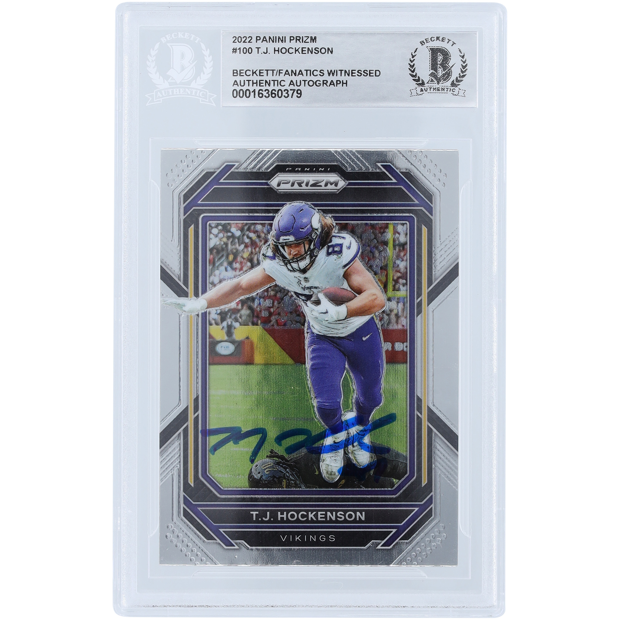 T.J. Hockenson Minnesota Vikings signierte 2022 Panini Prizm #100 Beckett Fanatics bezeugte authentifizierte Karte