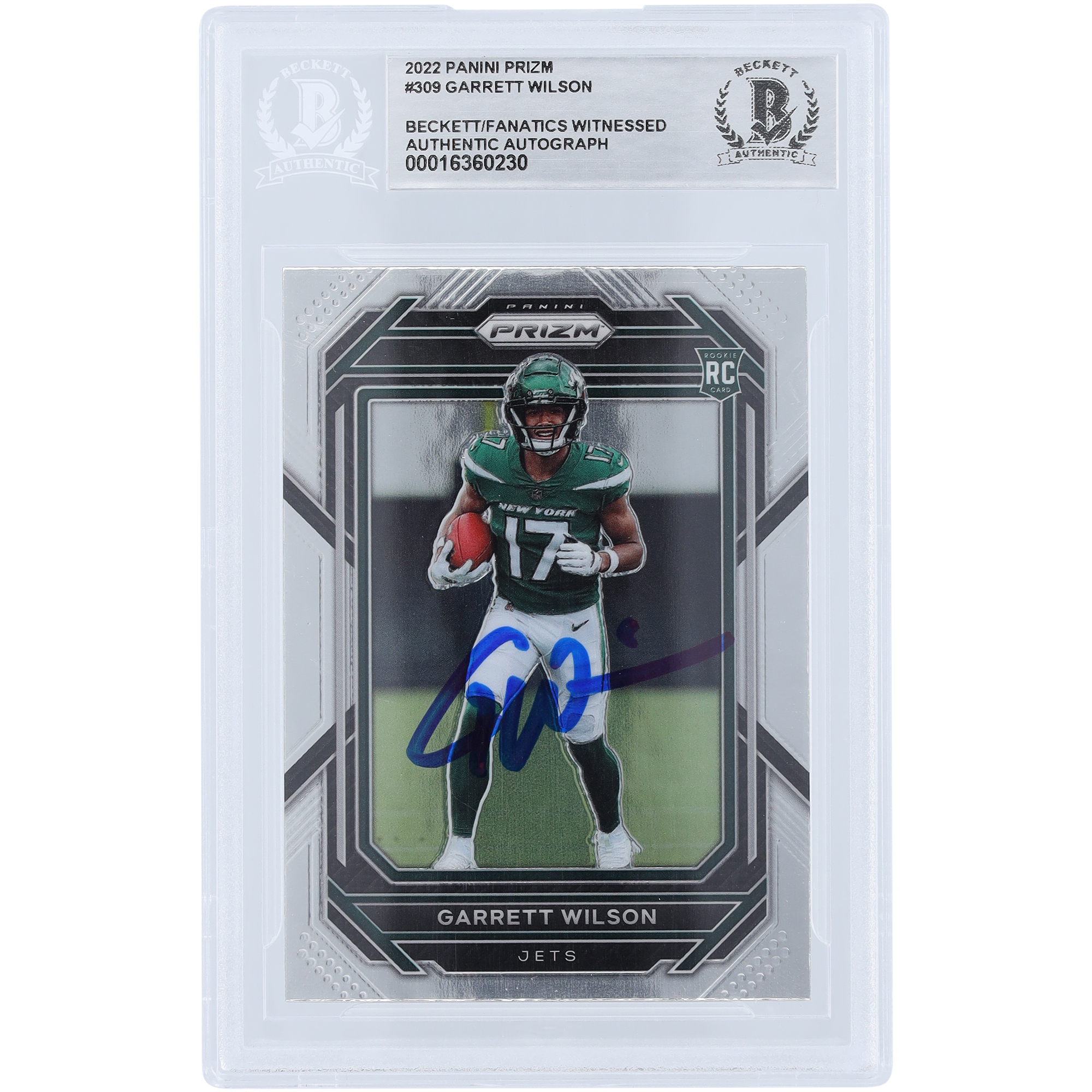 Garrett Wilson New York Jets signierte 2022 Panini Prizm #309 Beckett Fanatics bezeugte authentifizierte Rookie-Karte