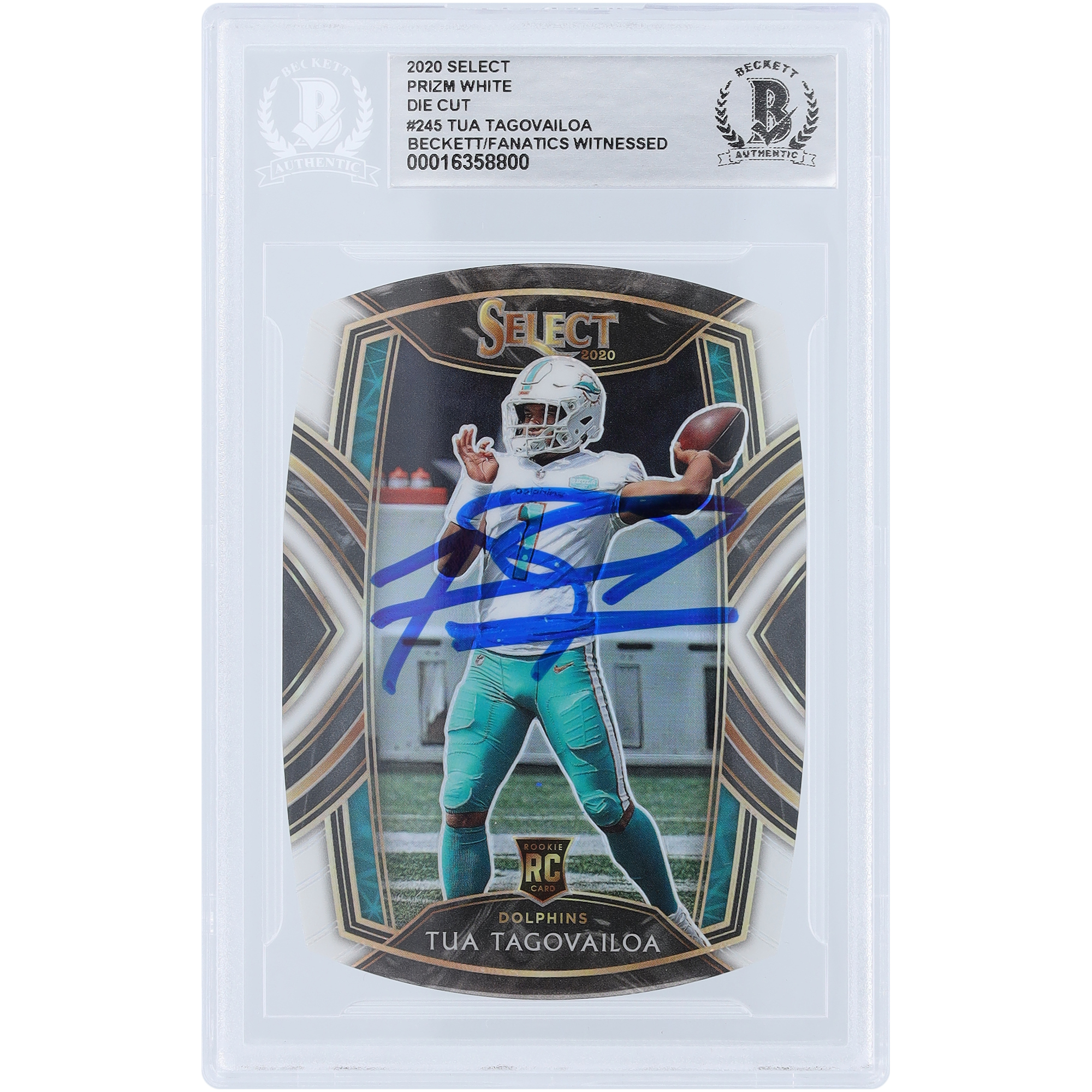 Tua Tagovailoa Miami Dolphins signierte 2020 Panini Select Club Level weiß gestanzte Prizm #245 Beckett Fanatics bezeugte authentifizierte Rookie-Karte