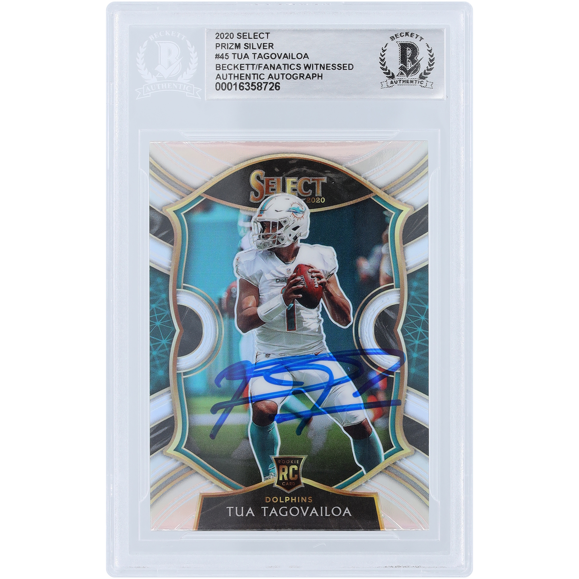 Tua Tagovailoa Miami Dolphins signierte 2020 Panini Select Concourse Silver Prizm #45 Beckett Fanatics bezeugte authentifizierte Rookie-Karte