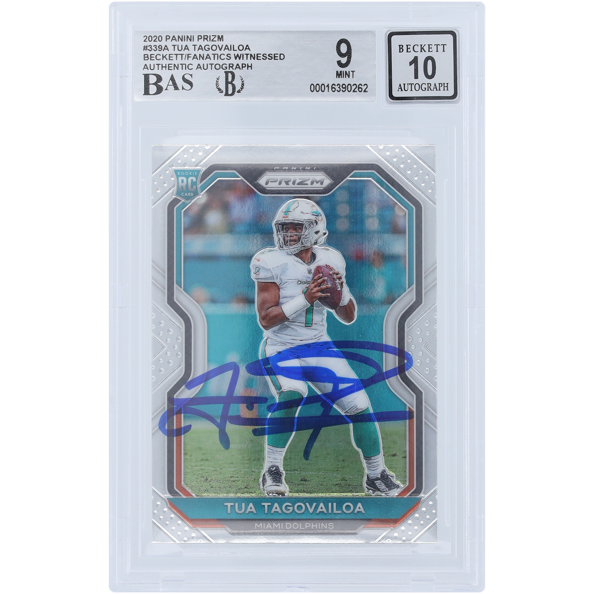 Tua Tagovailoa Miami Dolphins signierte 2020 Panini Prizm #339 Beckett Fanatics bezeugte authentifizierte 9/10 Rookie-Karte