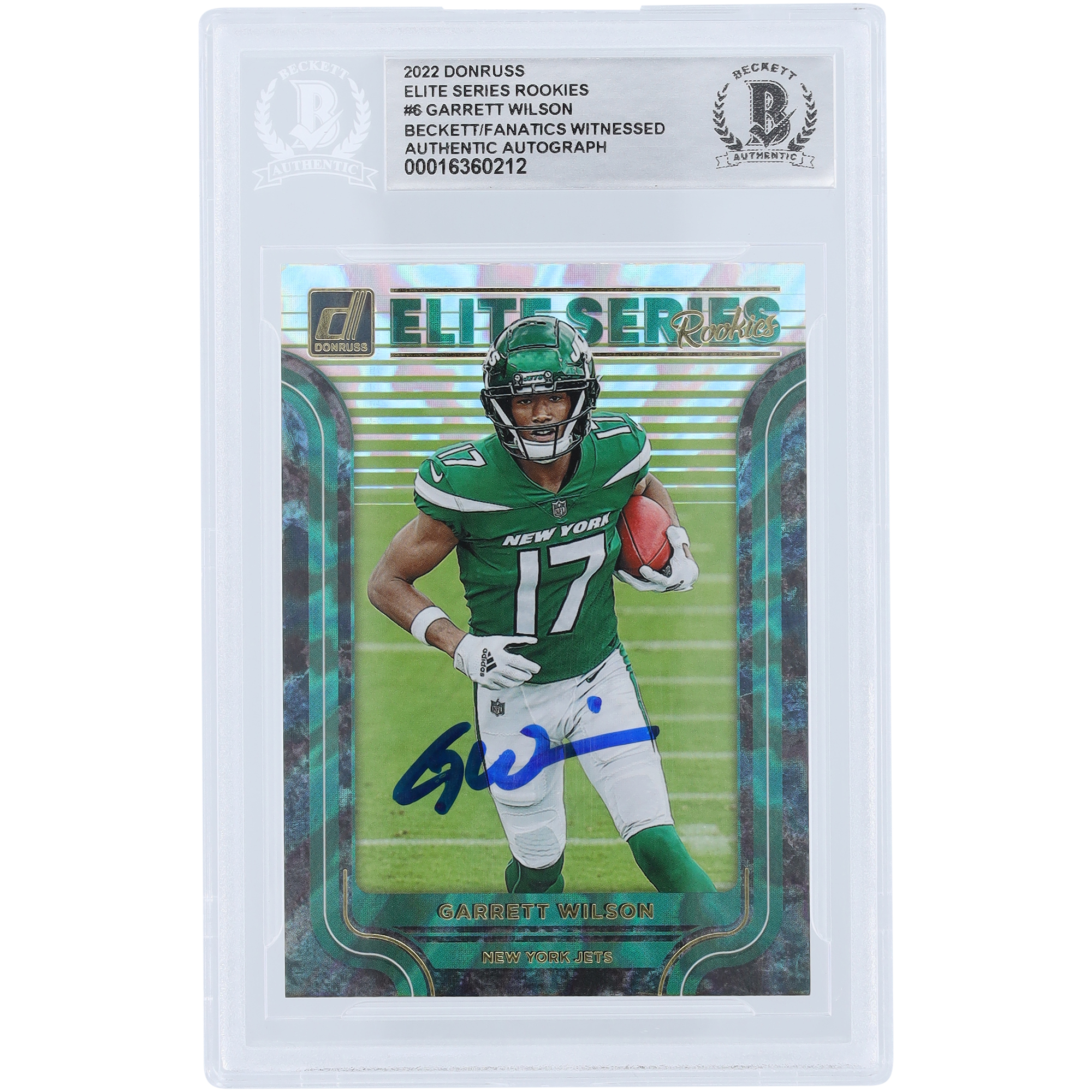 Garrett Wilson New York Jets signierte 2022 Panini Donruss Elite Series Rookies #ESR-6 Beckett Fanatics bezeugte authentifizierte Rookie-Karte