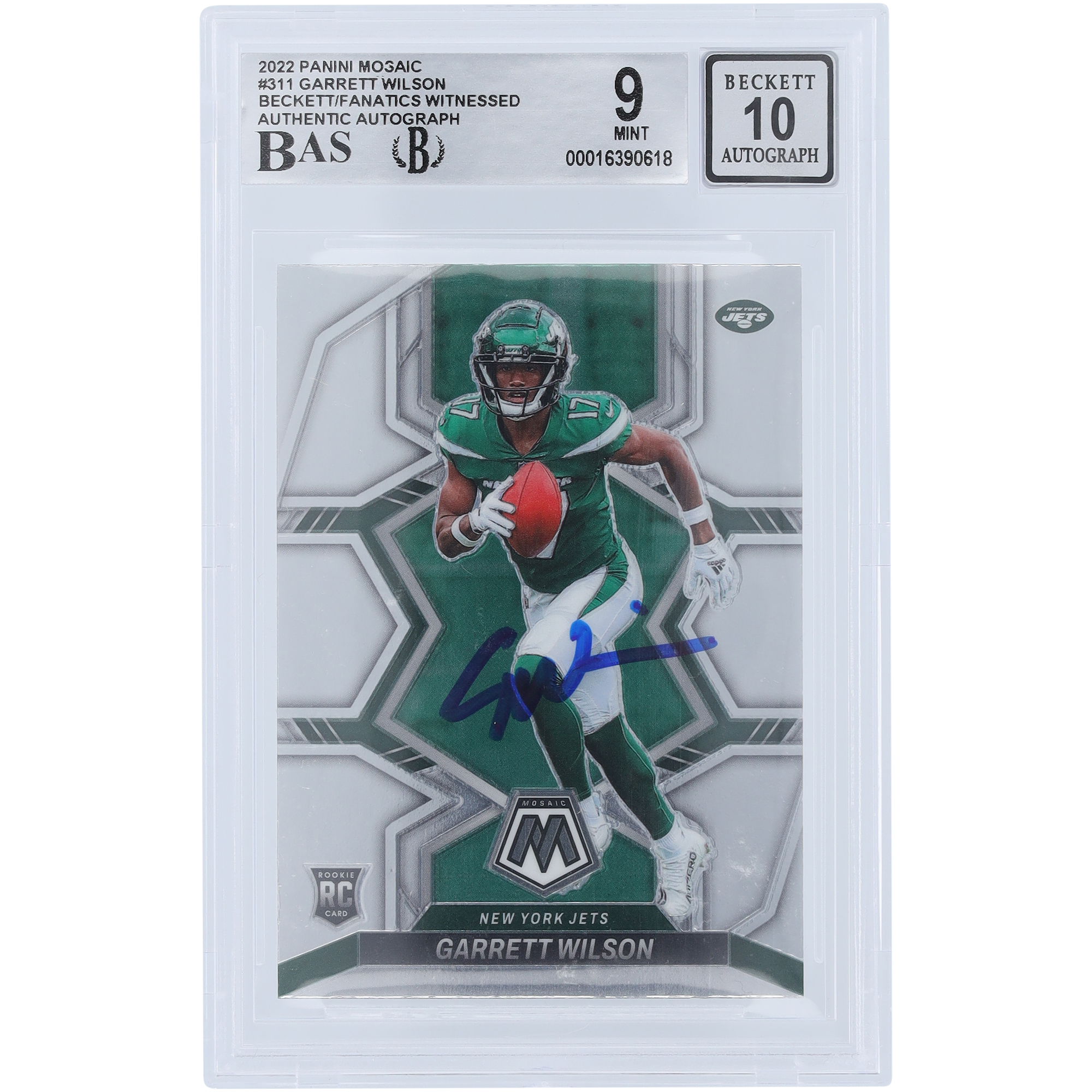 Garrett Wilson New York Jets signierte 2022 Panini Mosaik #311 Beckett Fanatics bezeugte authentifizierte 9/10 Rookie-Karte