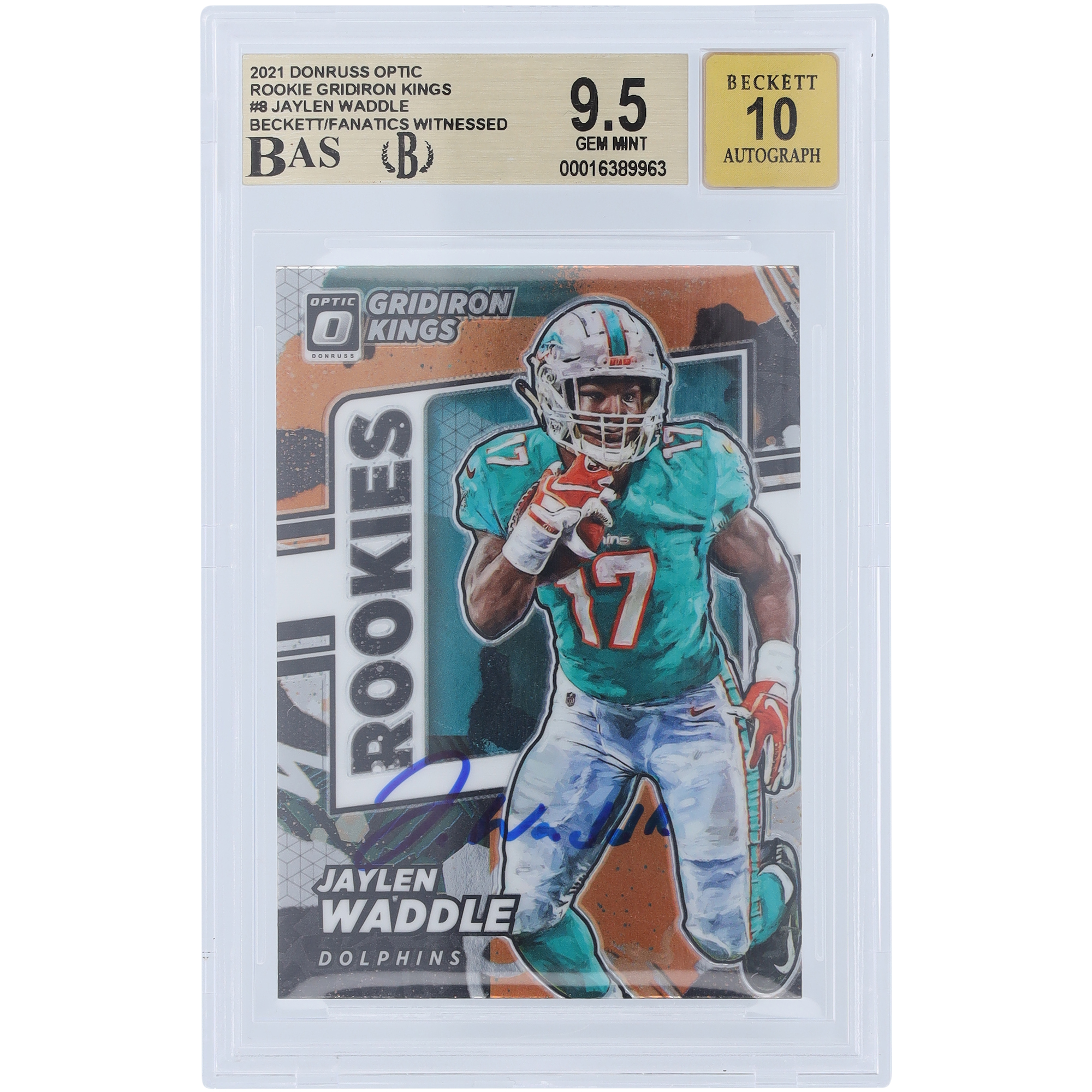 Jaylen Waddle Miami Dolphins signierte 2021 Panini Donruss Optic Gridiron Kings #RGK-8 Beckett Fanatics bezeugte authentifizierte 9,5/10 Rookie-Karte