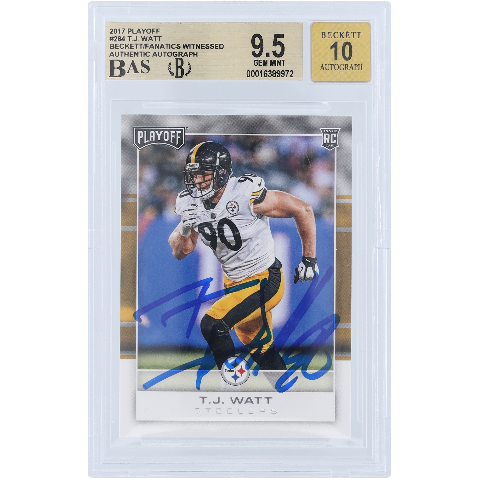 T.J. Watt Pittsburgh Steelers signierte 2017 Panini Playoff #284 Beckett Fanatics bezeugte authentifizierte 9,5/10 Rookie-Karte