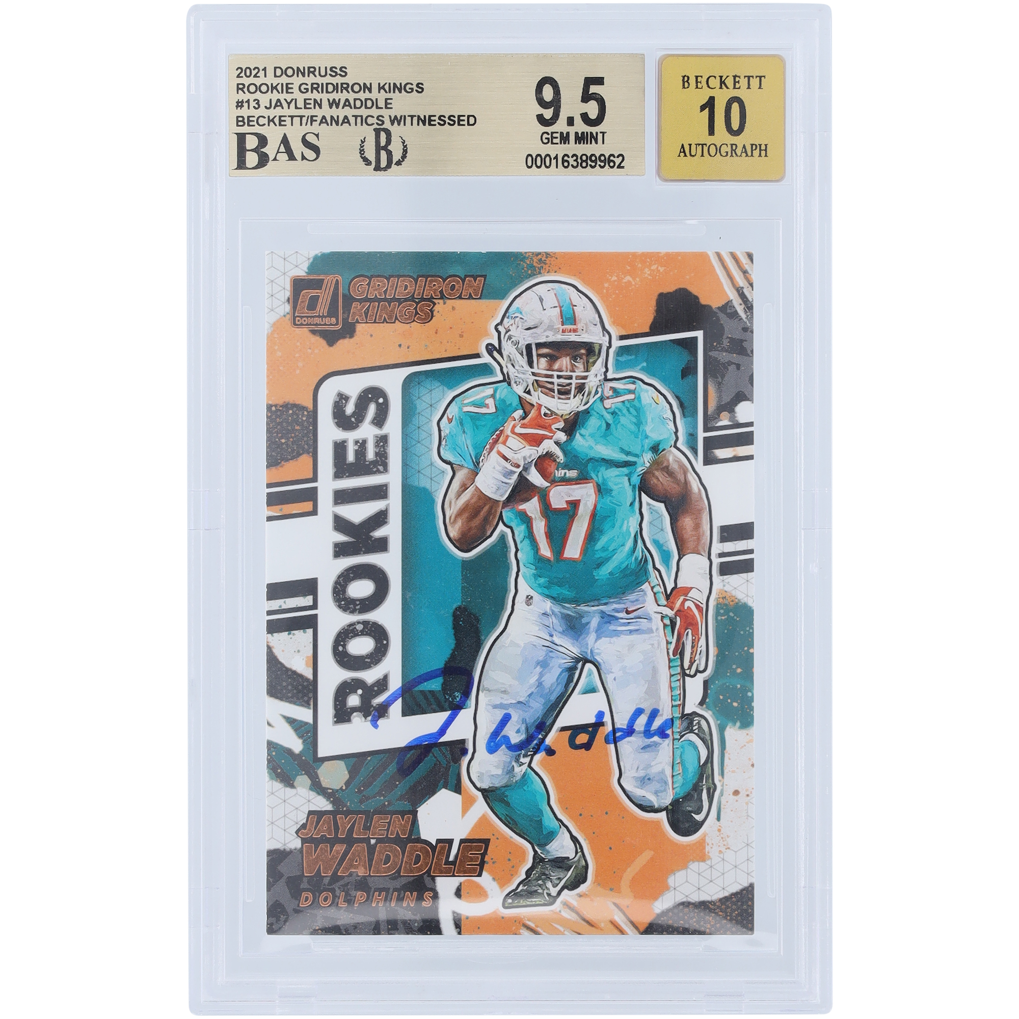 Jaylen Waddle Miami Dolphins signierte 2021 Panini Donruss Gridiron Kings #RGK-JWA Beckett Fanatics bezeugte authentifizierte 9,5/10 Rookie-Karte