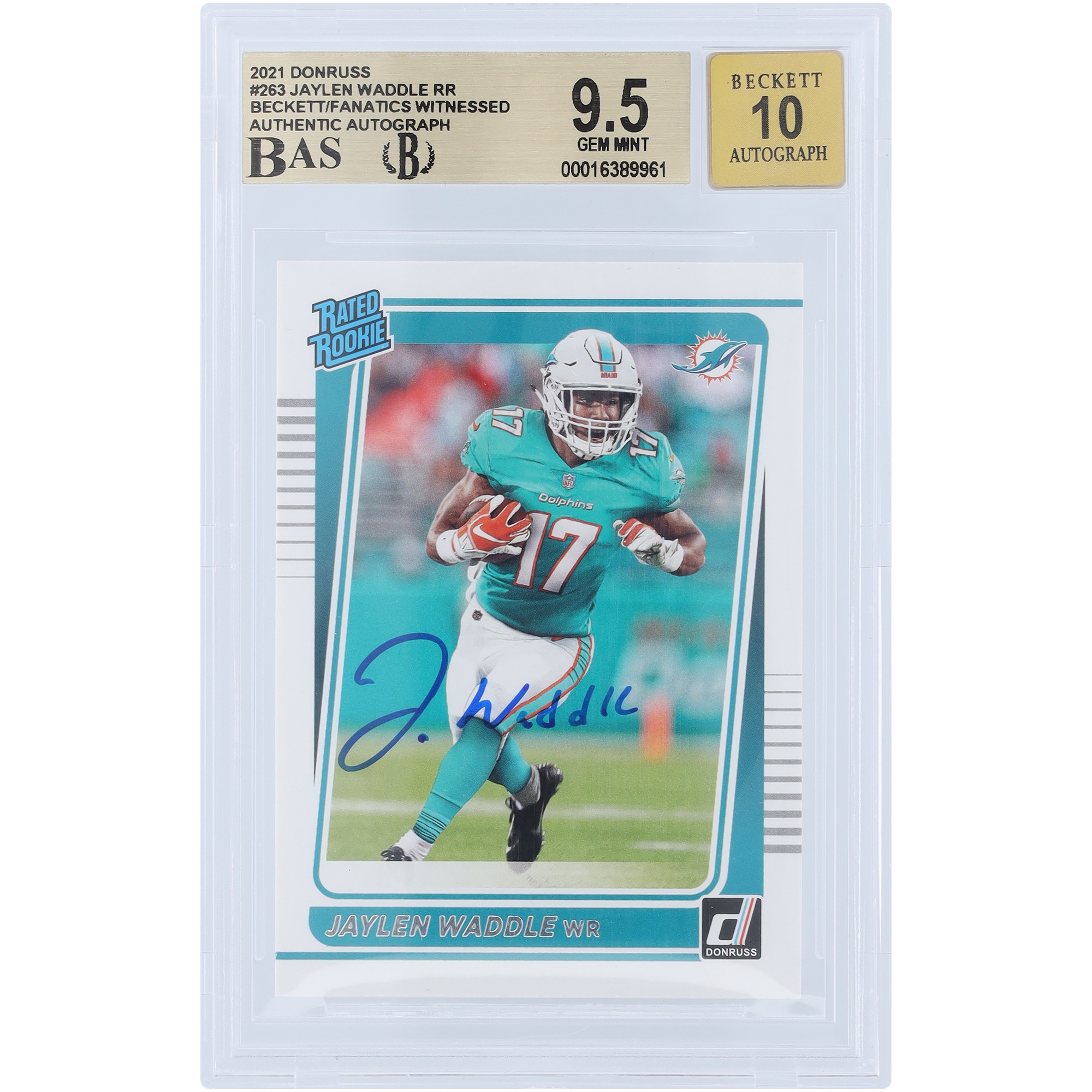 Jaylen Waddle Miami Dolphins signierte 2021 Panini Donruss bewertet Rookie #263 Beckett Fanatics bezeugt authentifiziert 9,5/10 Rookie-Karte