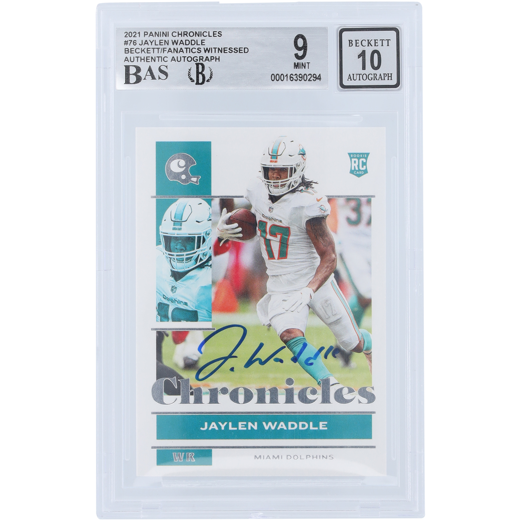 Jaylen Waddle Miami Dolphins signierte 2021 Panini Chronicles #76 Beckett Fanatics bezeugte authentifizierte 9/10 Rookie-Karte