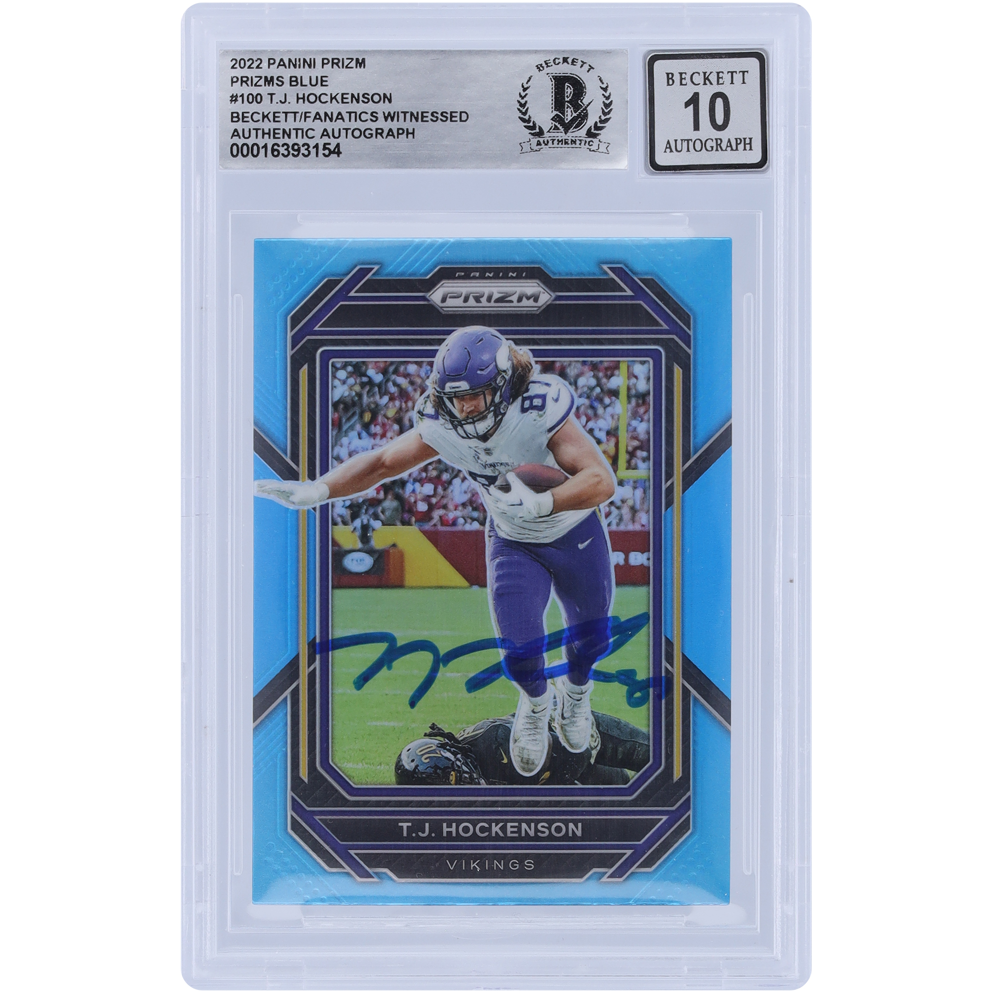 T.J. Hockenson Minnesota Vikings Autogrammkarte 2022 Panini Prizm Hellblau Prizm #100 Beckett Fanatics Zeuge authentifizierte 10er Karte