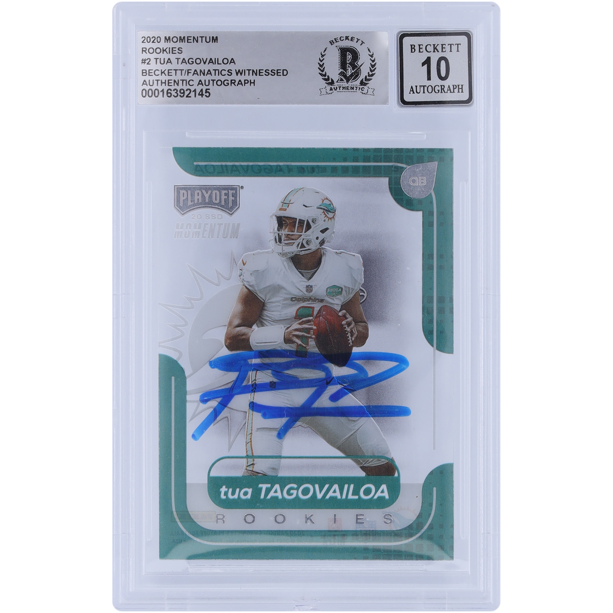 Tua Tagovailoa Miami Dolphins signiert 2020 Panini Chronicles Momentum #M-2 Beckett Fanatics bezeugt authentifizierte 10 Rookie-Karte