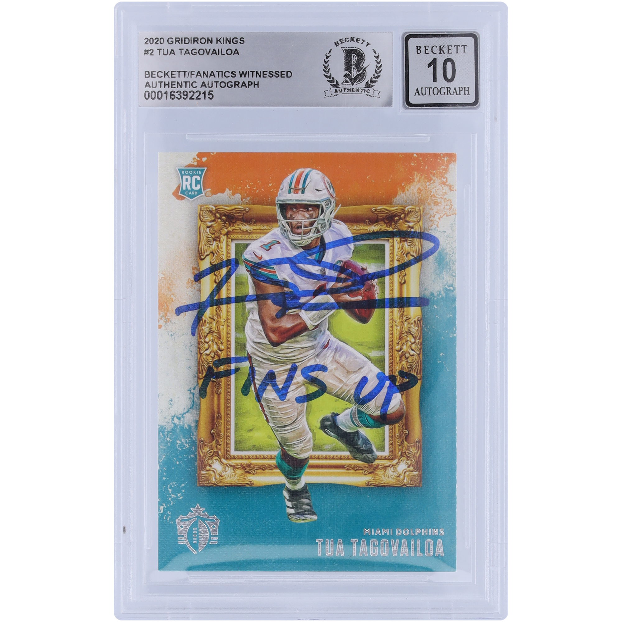 Tua Tagovailoa Miami Dolphins signiert 2020 Panini Chronicles Gridiron Kings #GK-2 Beckett Fanatics bezeugte authentifizierte 10 Rookie-Karte mit „Fins Up“-Aufschrift