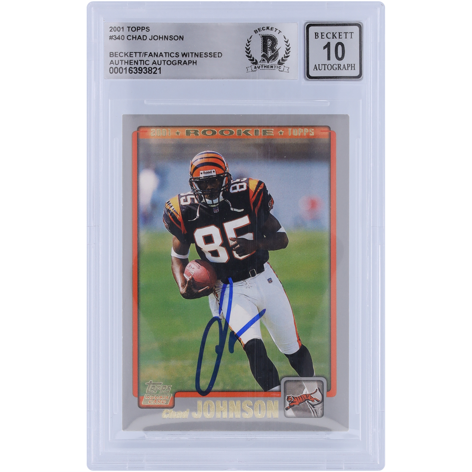 Chad Johnson, Cincinnati Bengals, signierte 2001 Topps Collection #340, Beckett Fanatics, bezeugte authentifizierte 10 Rookie-Karte