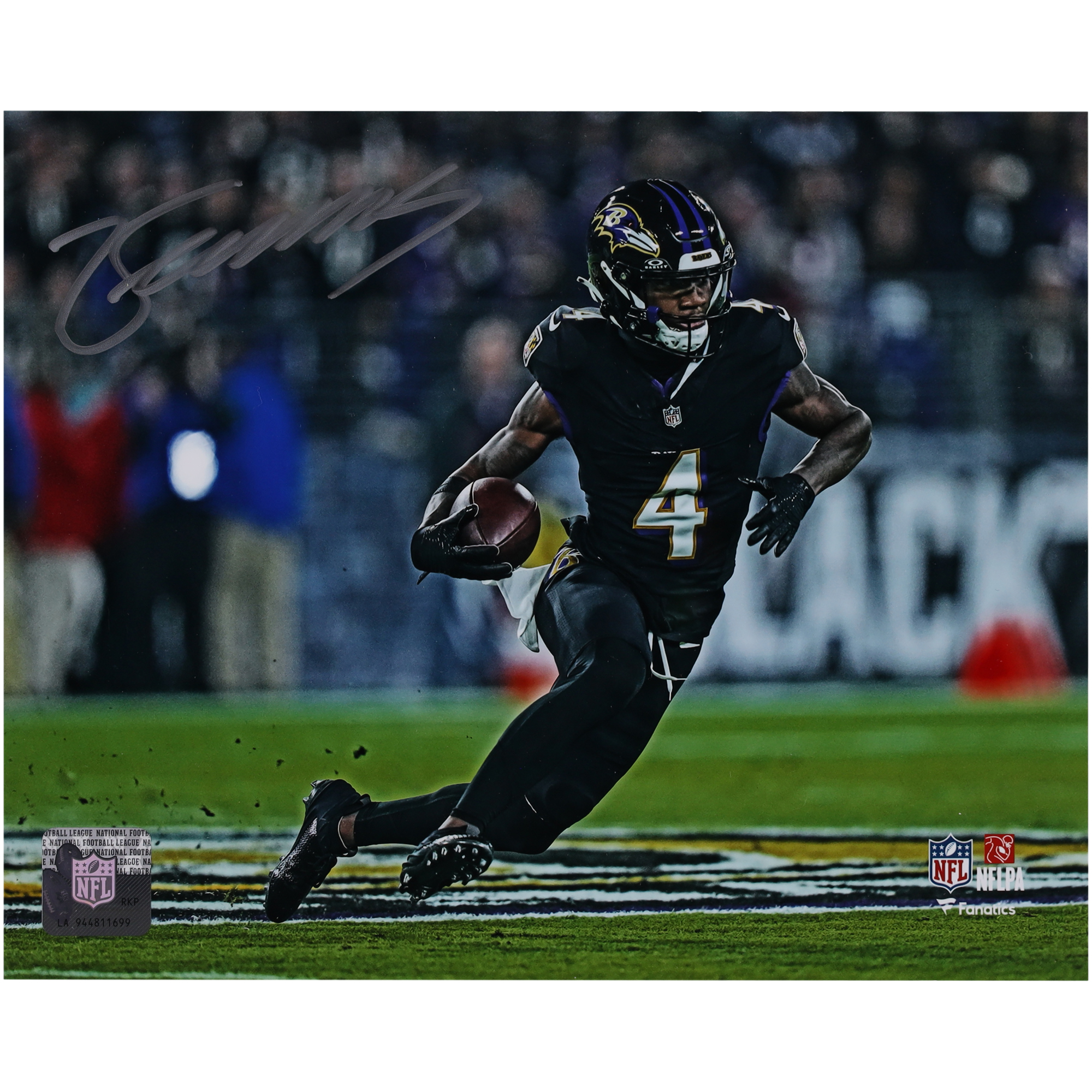 Zay Flowers, Baltimore Ravens, signiertes Lauffoto, 20,3 x 25,4 cm, schwarzes Trikot