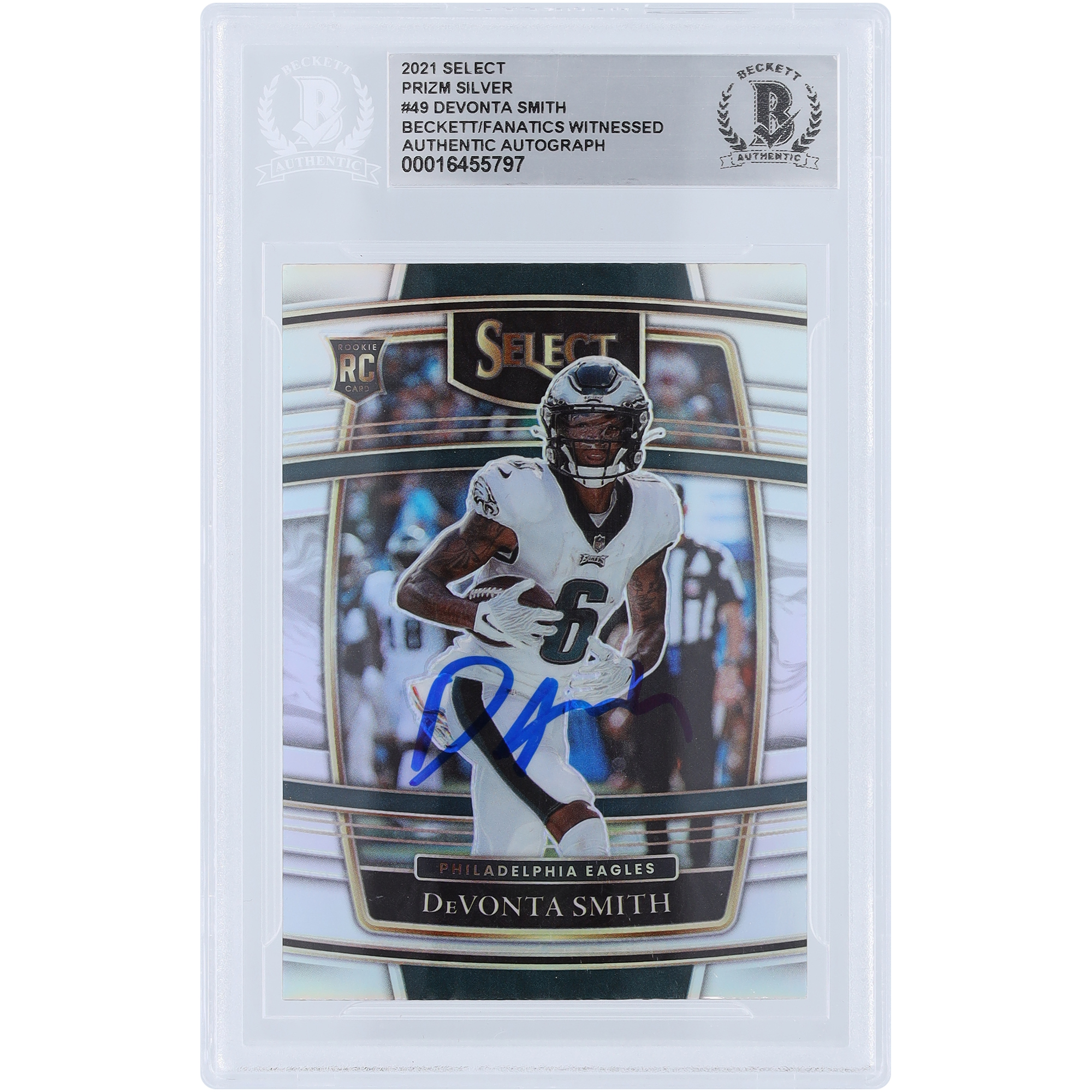 DeVonta Smith Philadelphia Eagles signierte 2021 Panini Select Silver Prizm #49 Beckett Fanatics bezeugte authentifizierte Rookie-Karte