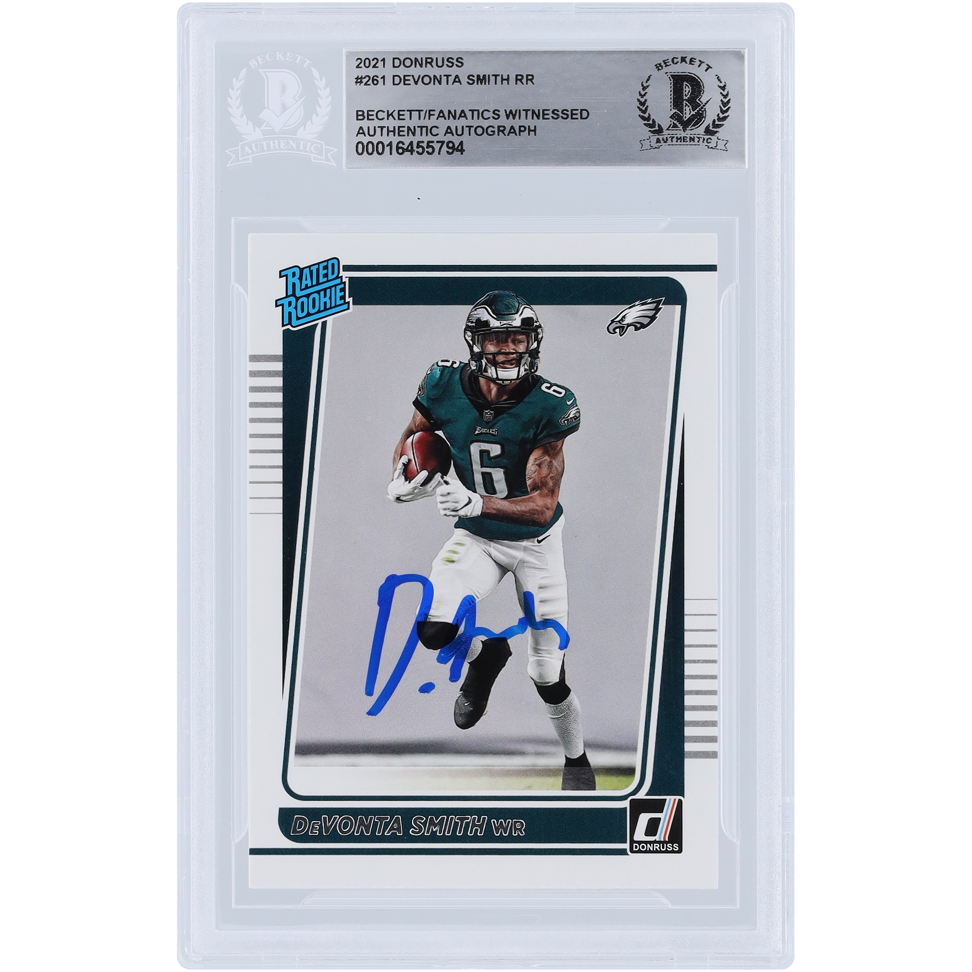 DeVonta Smith Philadelphia Eagles signierte 2021 Panini Donruss bewertet Rookie #261 Beckett Fanatics bezeugte authentifizierte Rookie-Karte