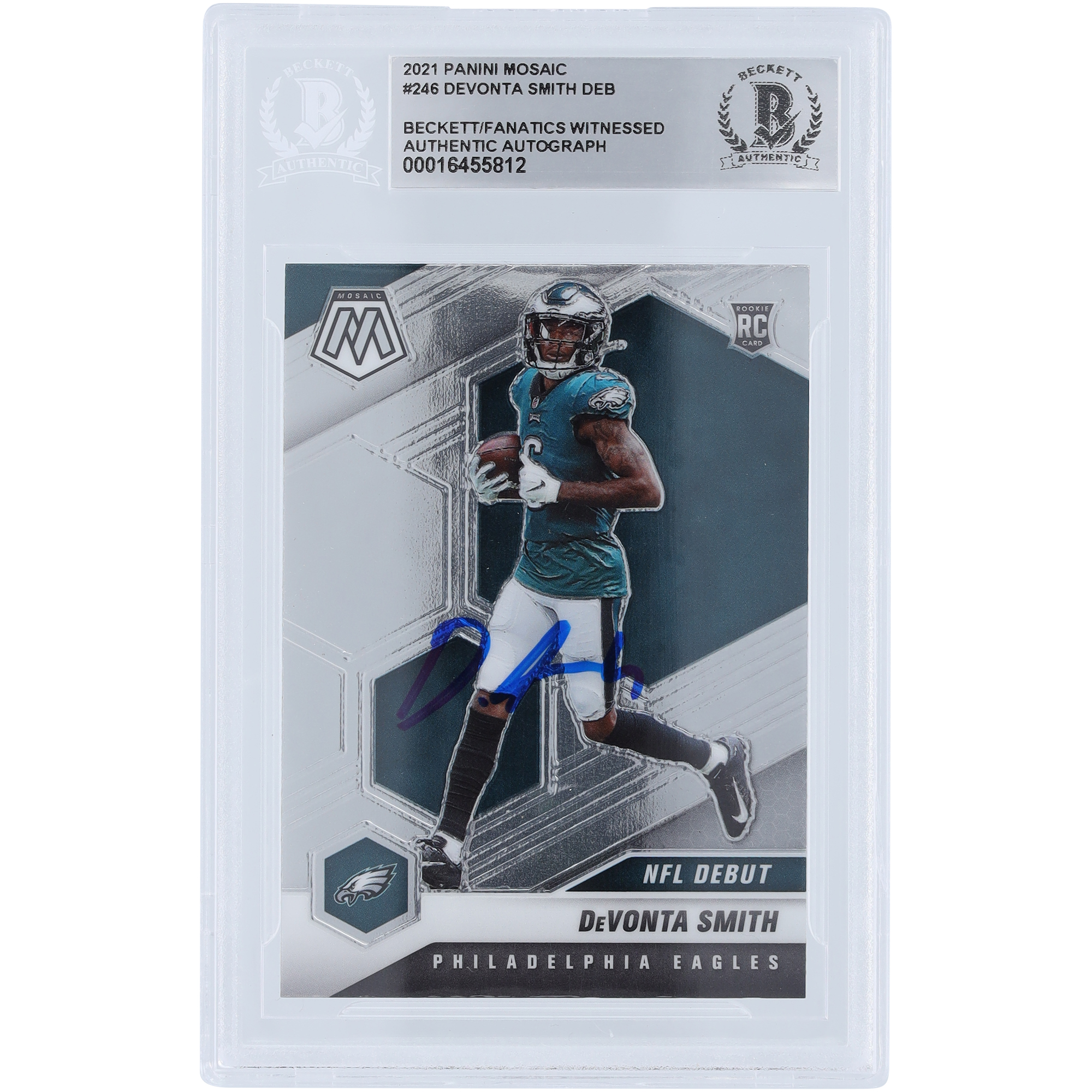 DeVonta Smith Philadelphia Eagles signierte 2021 Panini Mosaic NFL Debüt #246 Beckett Fanatics bezeugte authentifizierte Rookie-Karte