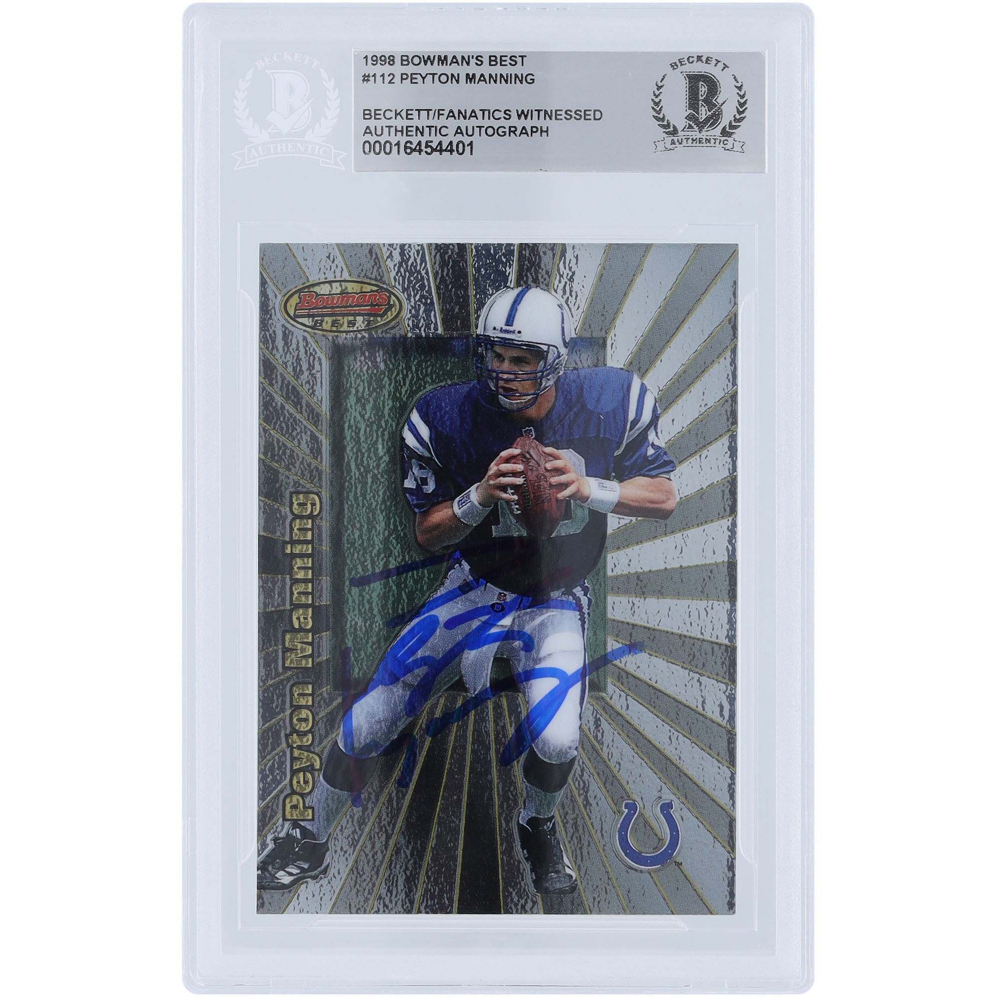 Peyton Manning Indianapolis Colts signierte 1998 Bowman’s Best #112 Beckett Fanatics bezeugte authentifizierte Rookie-Karte