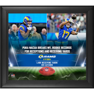 Puka Nacua Los Angeles Rams Gerahmte Collage mit NFL-Rekorden für Rookies in einer Saison, 38,1 x 43,2 cm