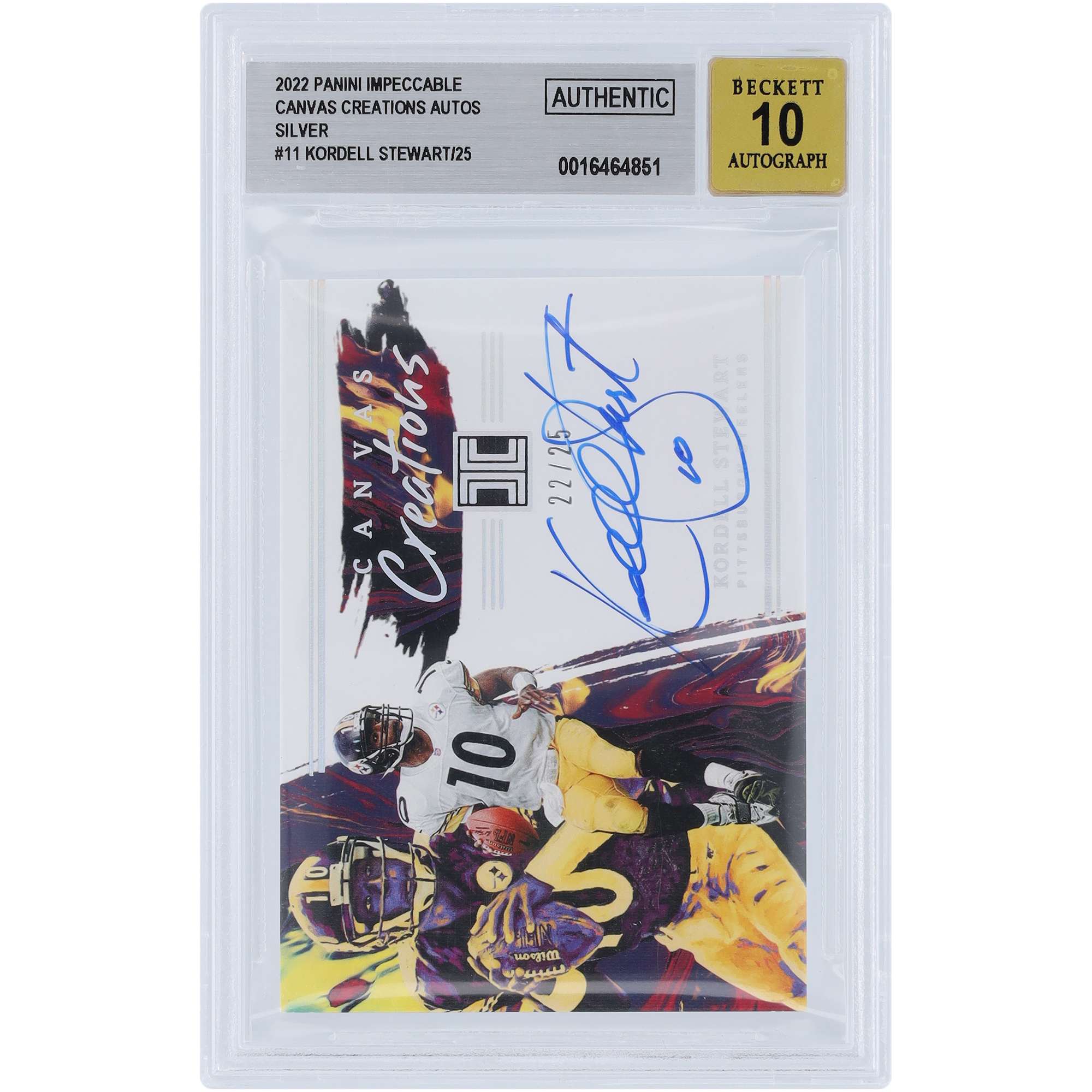 Kordell Stewart Pittsburgh Steelers signiert 2022 Panini Impeccable Canvas Creations #CC-KST #22/25 BGS authentifizierte Auto 10 Karte