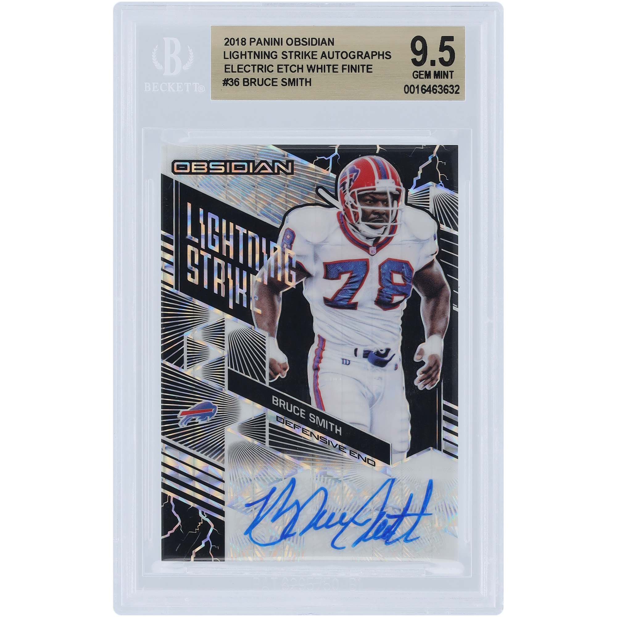 Bruce Smith Buffalo Bills signierte 2018 Panini Obsidian White Finite #LS-36 #1/1 BGS authentifizierte 9,5-Karte