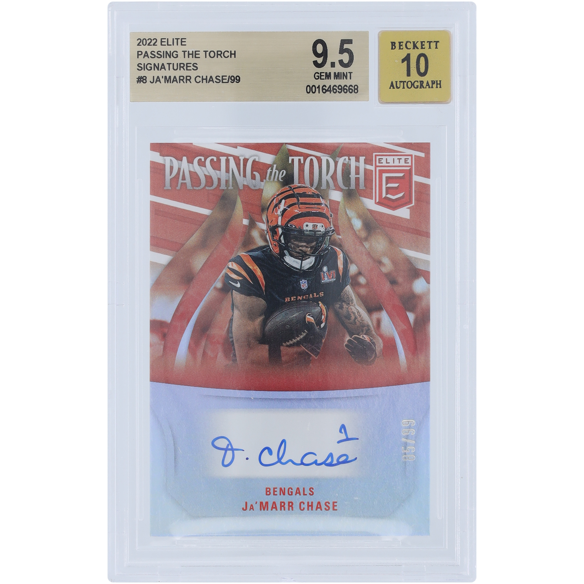 Ja’Marr Chase Cincinnati Bengals signierte 2022 Panini Elite Passing The Torch #PTT-8 #85/99 BGS authentifizierte 9,5/10 Karte