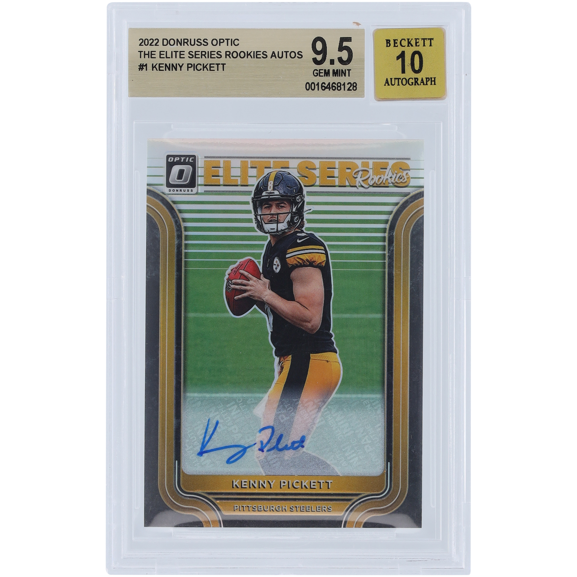 Kenny Pickett Pittsburgh Steelers signierte 2022 Panini Donruss Optic Elite Series Silver Prizm #ESR-1 #49/99 BGS authentifizierte 9,5/10 Rookie-Karte