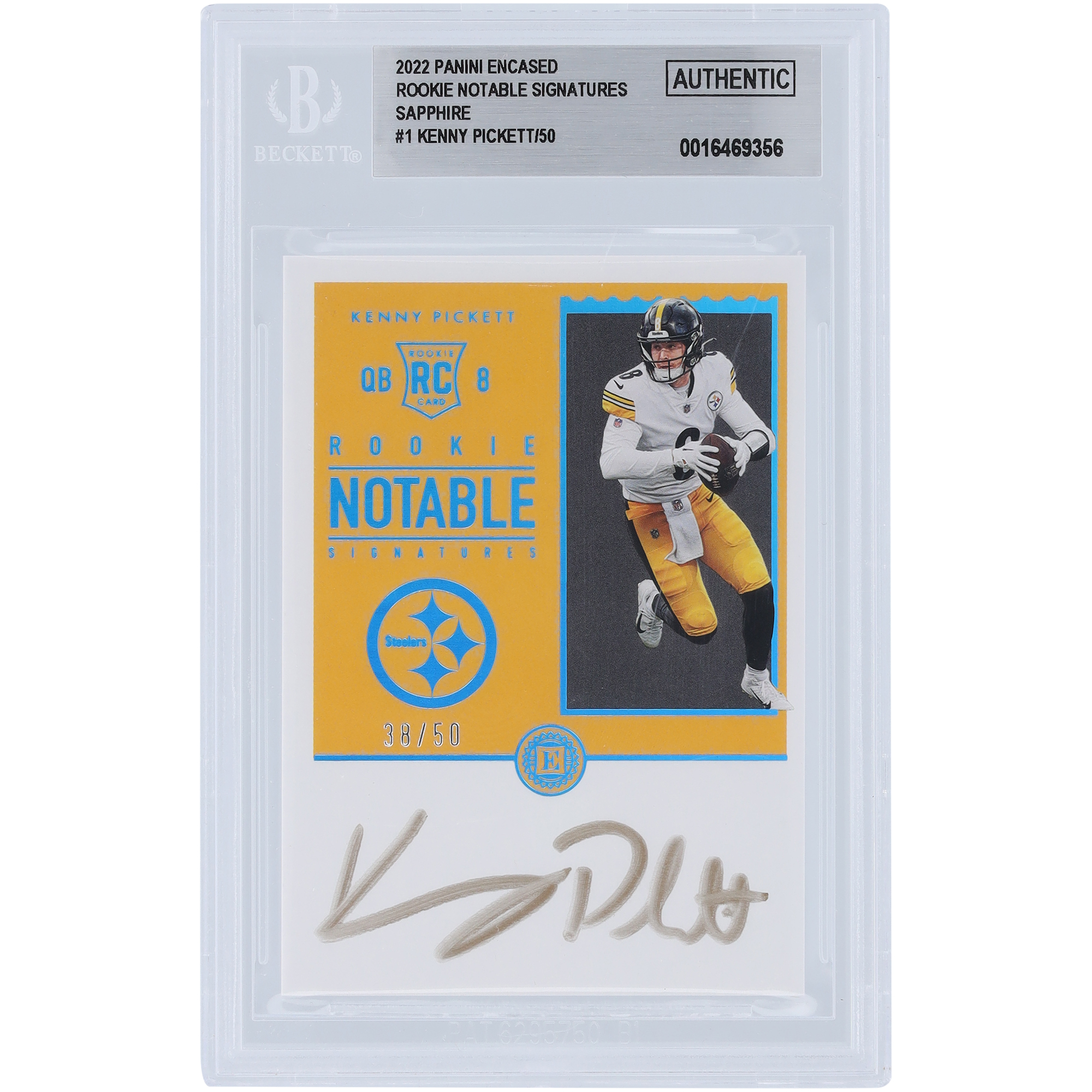 Kenny Pickett Pittsburgh Steelers signierte 2022 Panini Encased Notable Signatures Saphir #RNS-KP #38/50 BGS authentifizierte Rookie-Karte