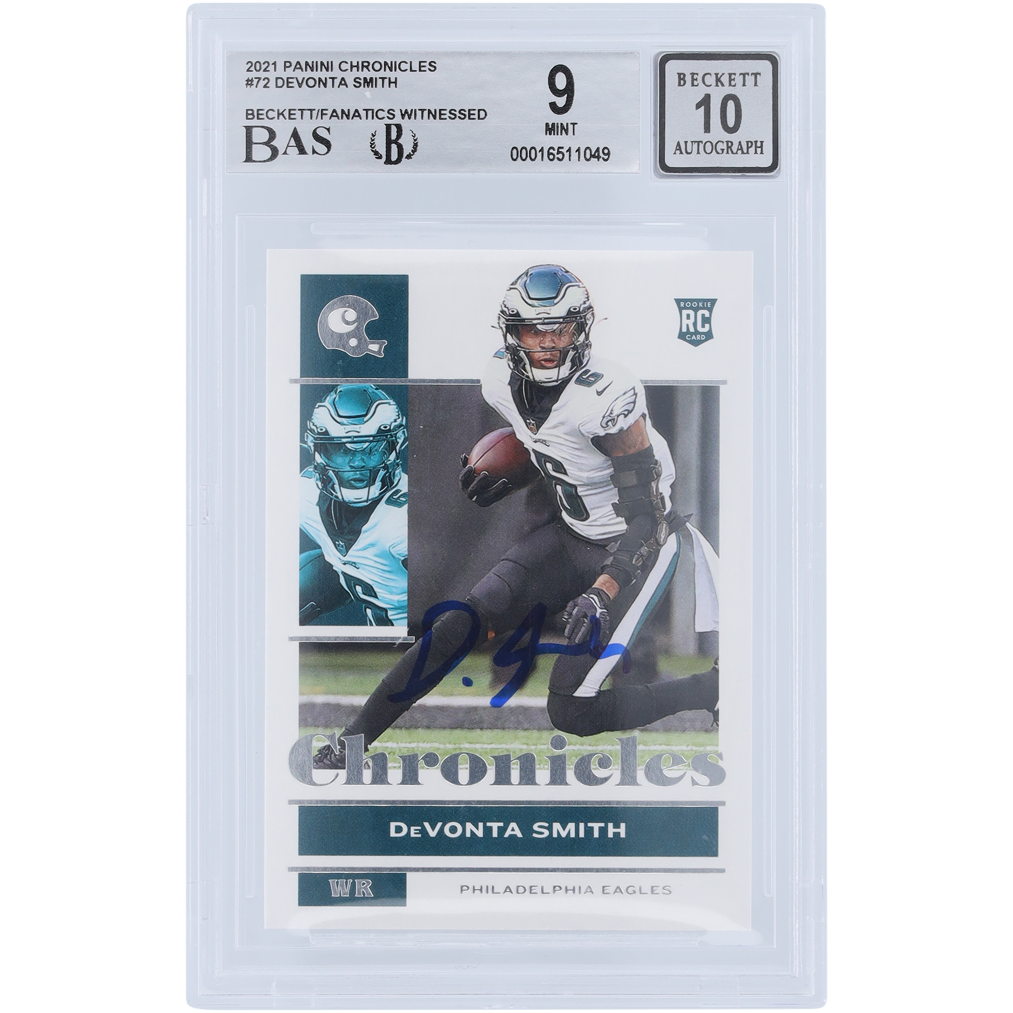 DeVonta Smith Philadelphia Eagles signierte 2021 Panini Chronicles #72 Beckett Fanatics bezeugte authentifizierte 9/10 Rookie-Karte