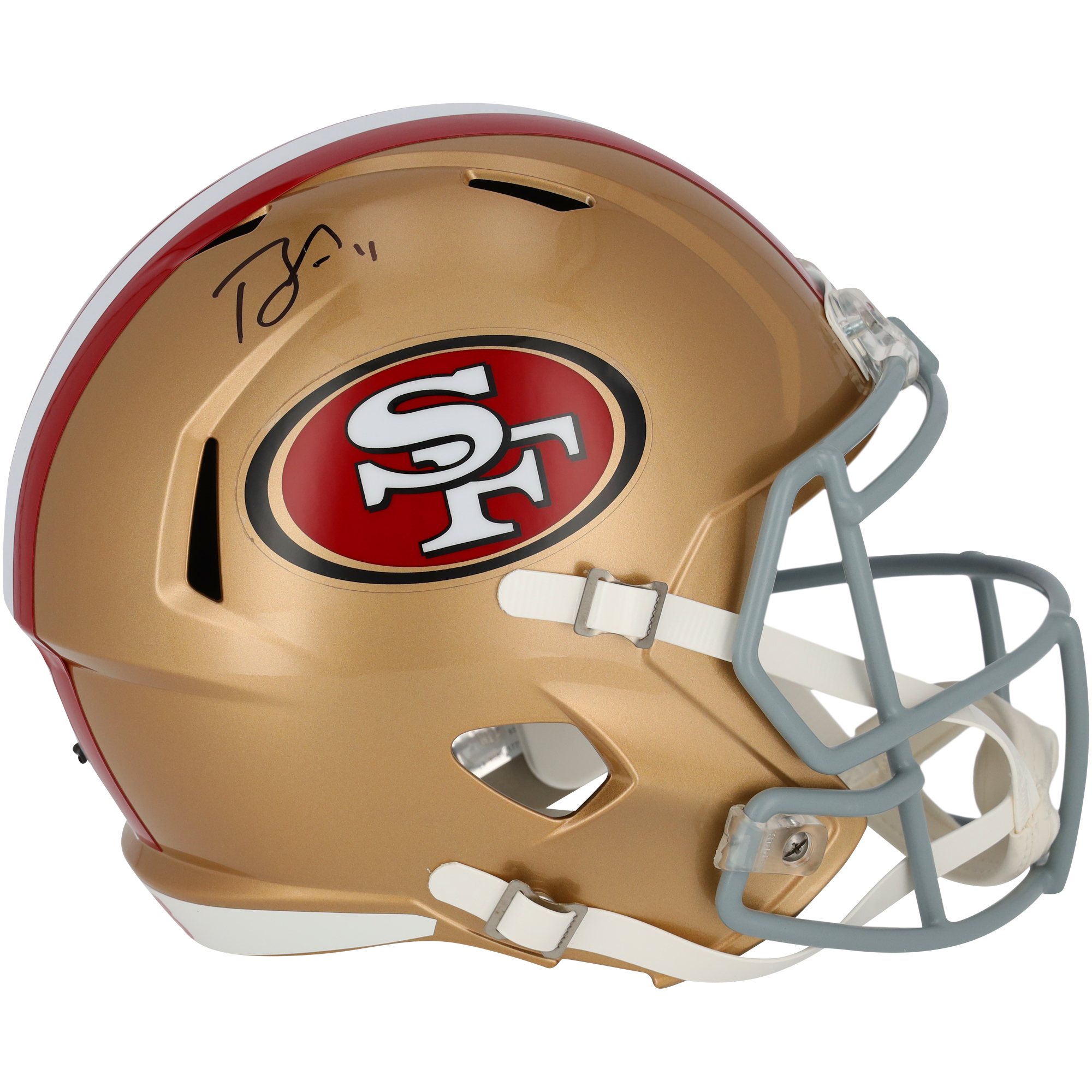 Von Brandon Aiyuk signierter Speed-Replika-Helm der San Francisco 49ers