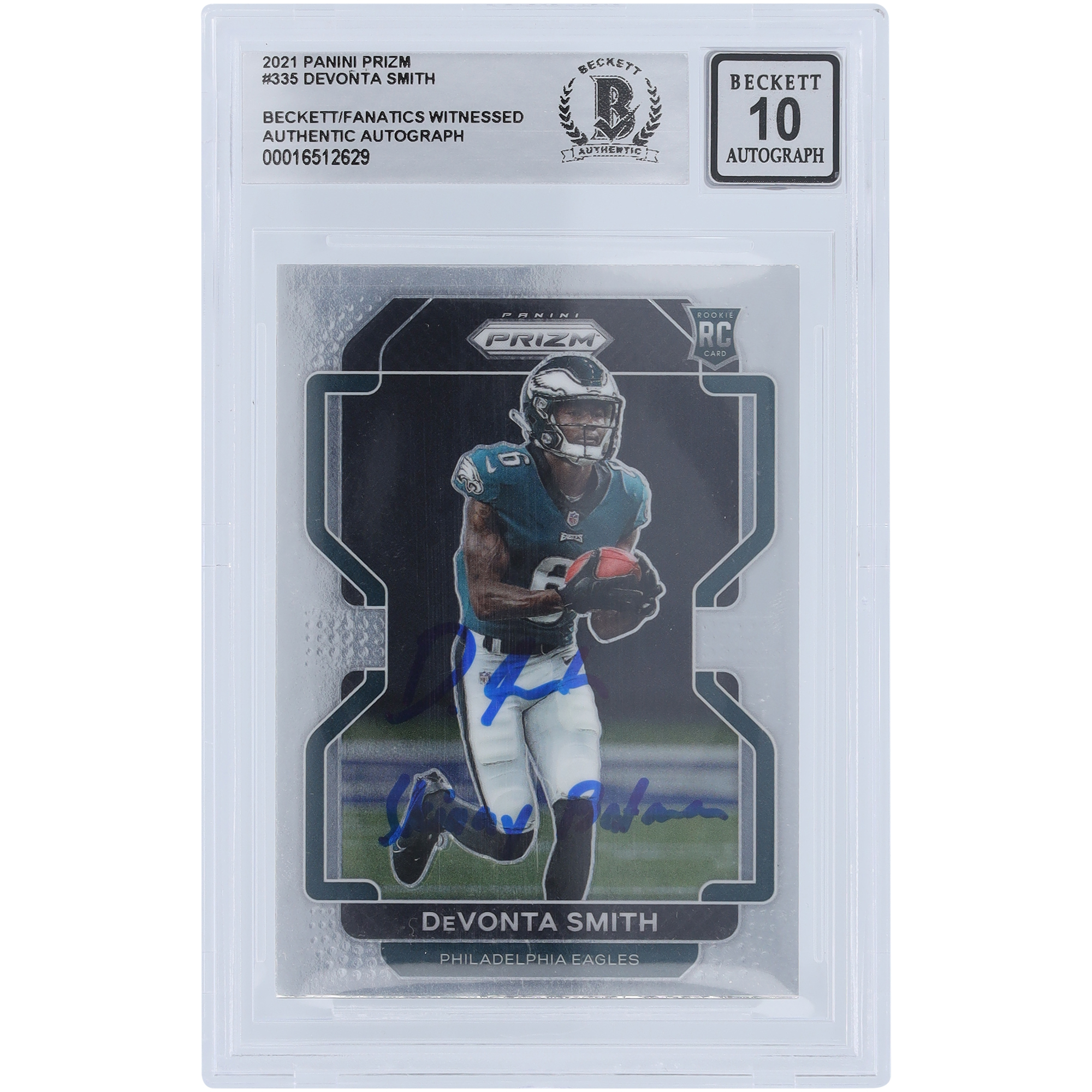 DeVonta Smith Philadelphia Eagles signierte 2021 Panini Prizm #335 Beckett Fanatics bezeugte authentifizierte 10 Rookie-Karte mit „Skinny Batman“-Aufschrift