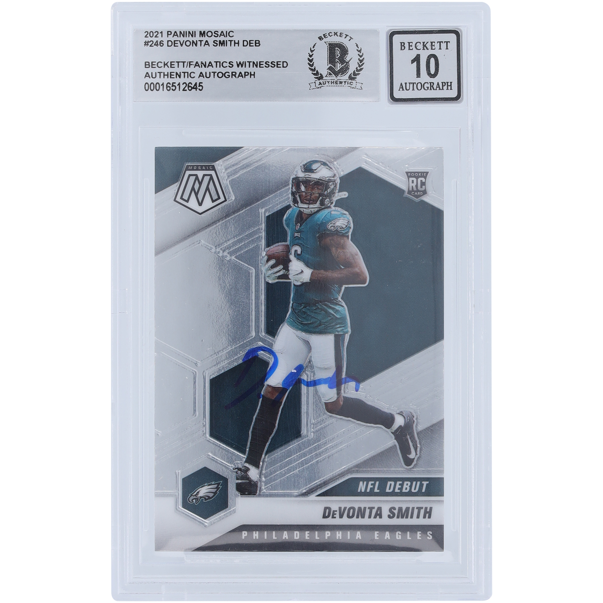 DeVonta Smith Philadelphia Eagles signierte 2021 Panini Mosaic NFL Debüt #246 Beckett Fanatics bezeugte authentifizierte 10 Rookie-Karte