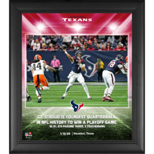 C.J. Stroud Houston Texans Gerahmt 15″ x 17″ Collage Der jüngste Quarterback in der NFL-Geschichte, der ein Playoff-Spiel gewonnen hat